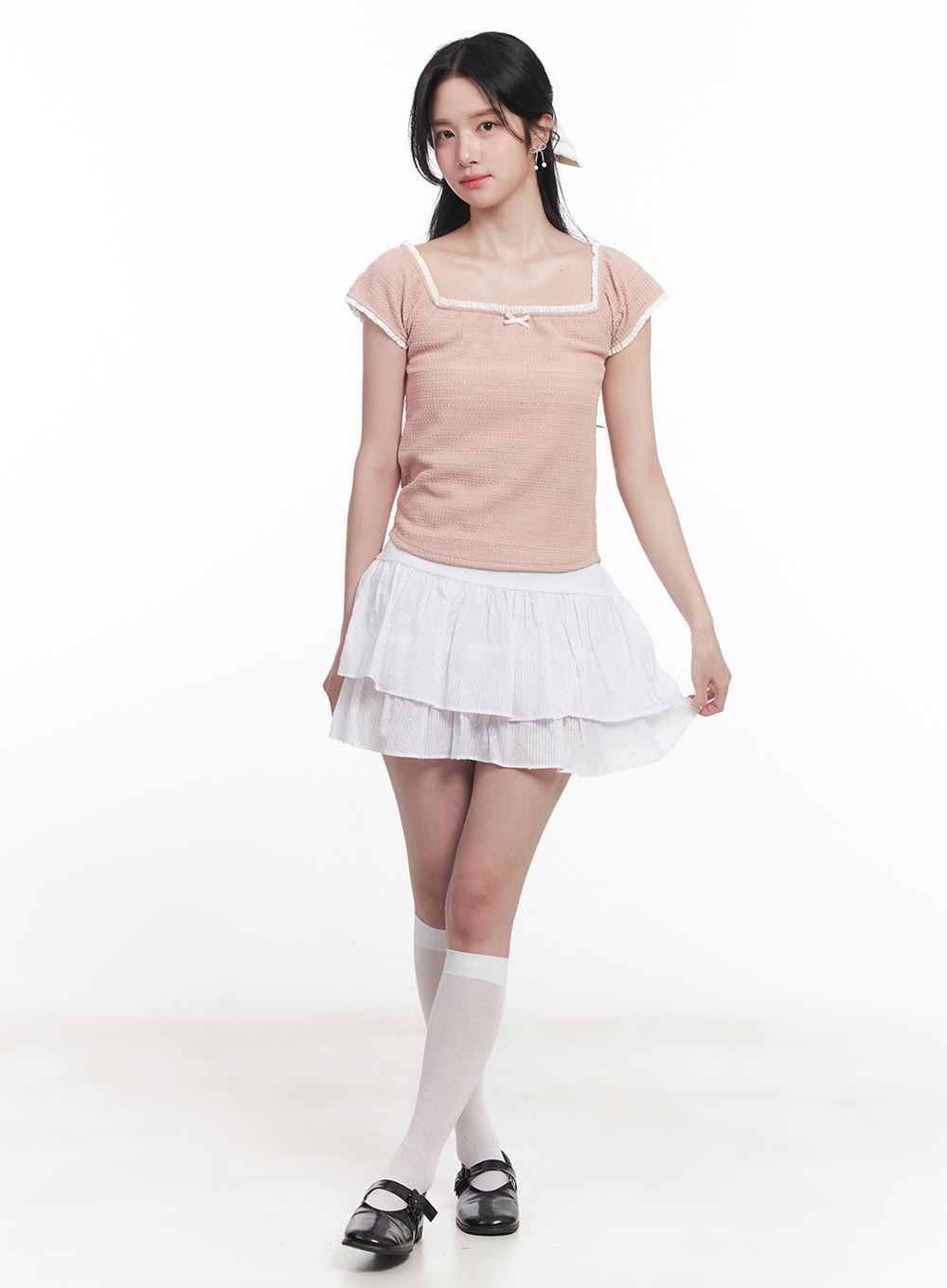 Ribbon Lace Square-Neck Crop Top CY523