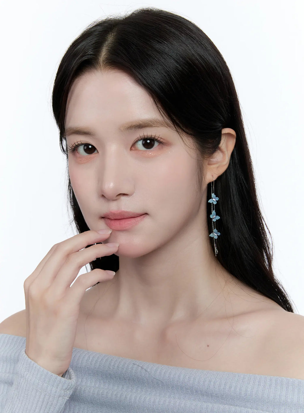 Blue Butterfly Drop Threader Earrings CC0608