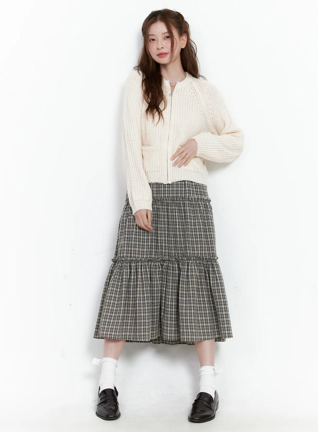 Ruffled Gingham Tiered Maxi Skirt CG520