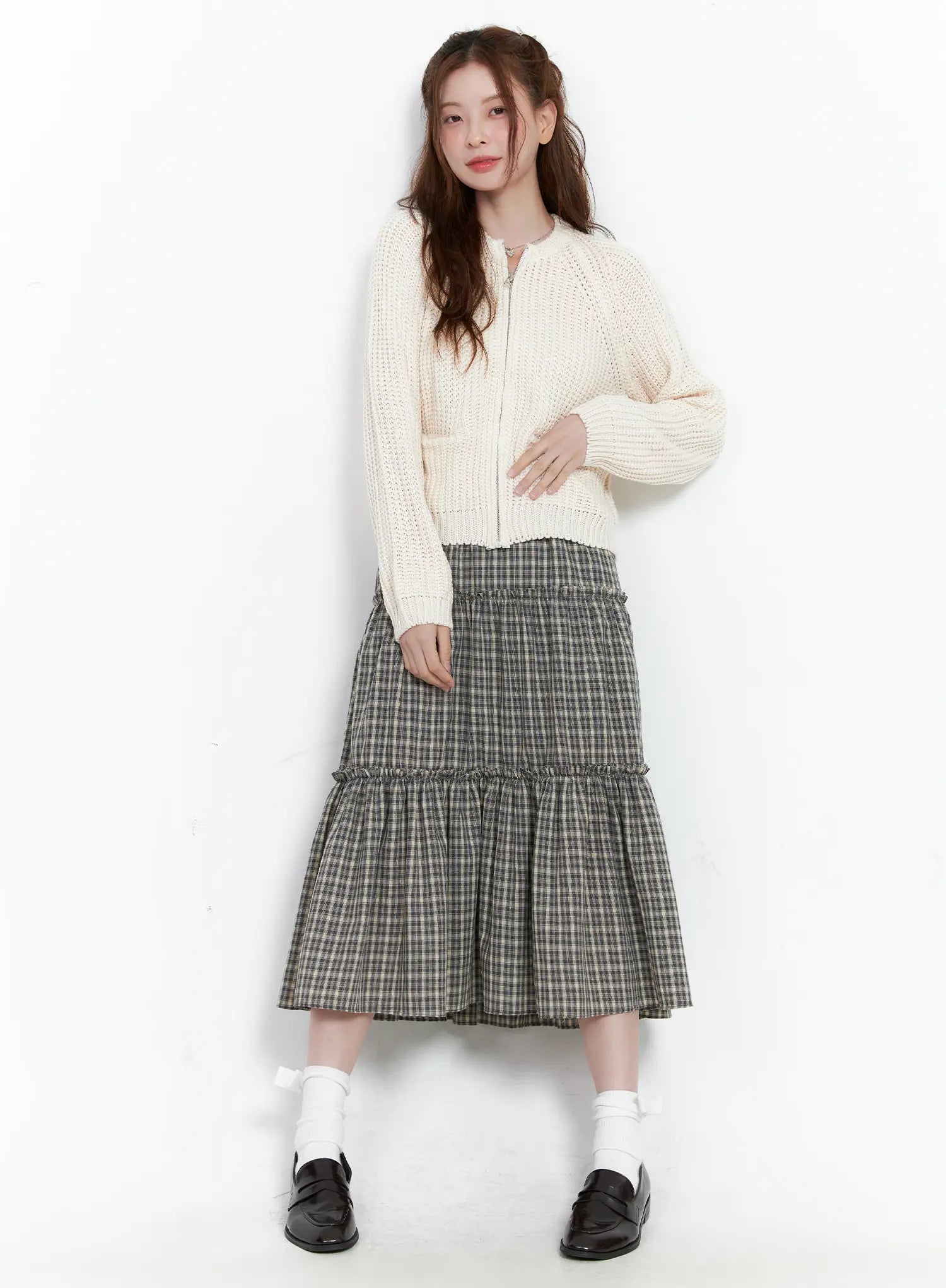 Ruffled Gingham Tiered Maxi Skirt CG520