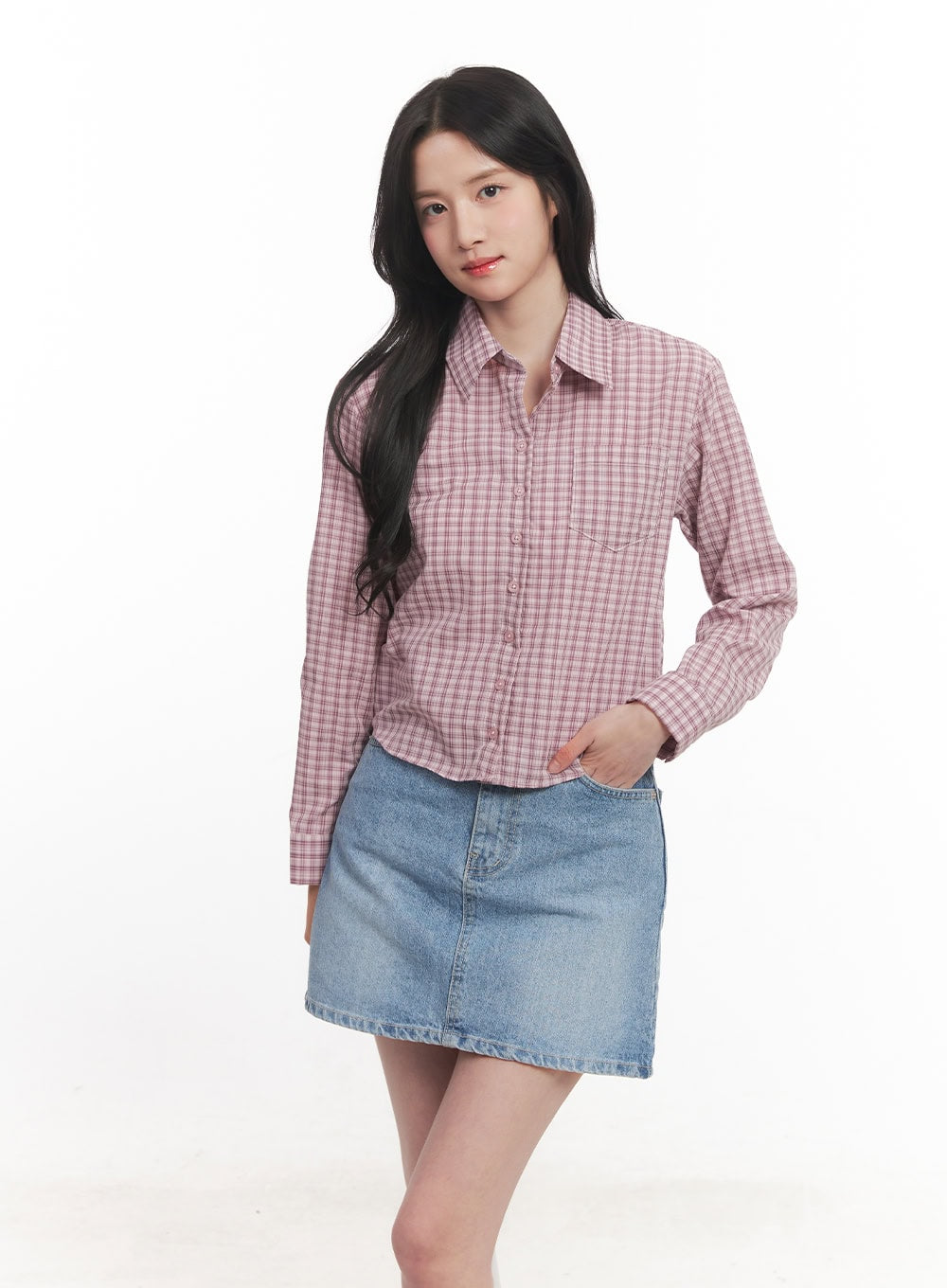 Picnic Checkered Crop Collared Shirt CA511