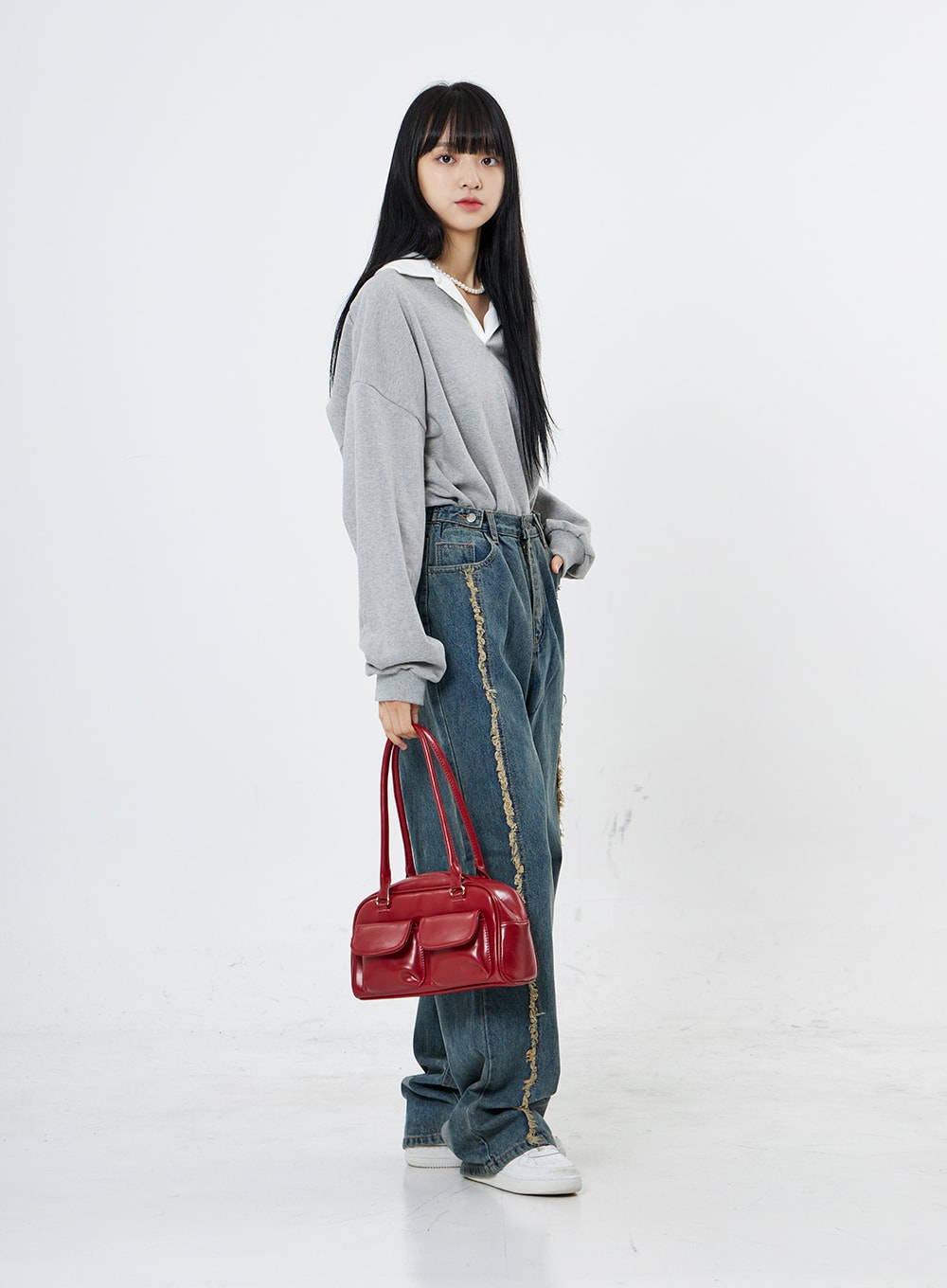 V-Neck Shirt Collar Oversize Sweatshirt OO13