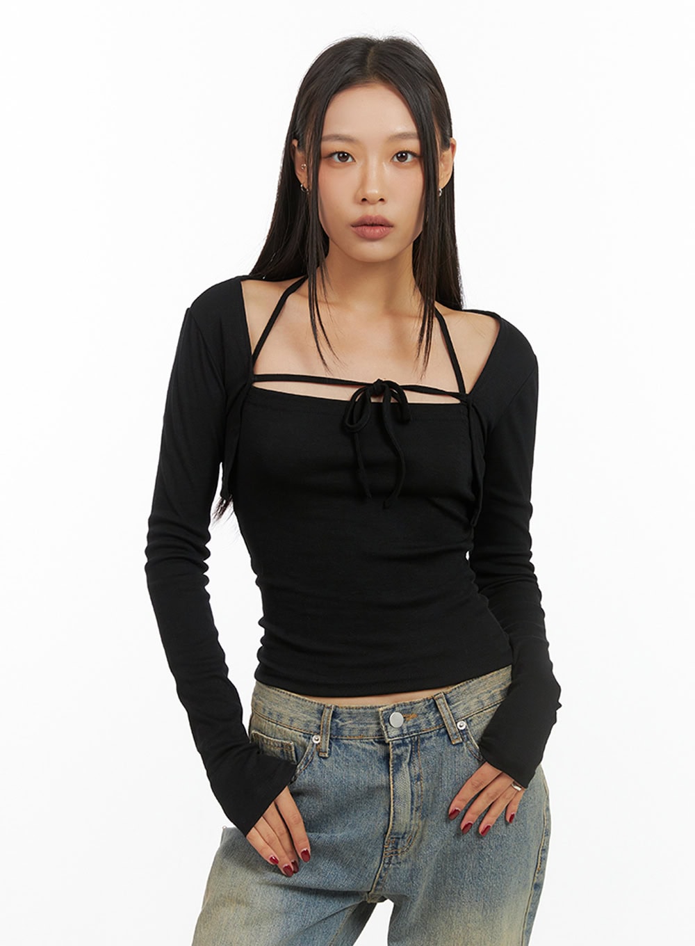 Solid Strap Bolero Cardigan and Cami Set IS427