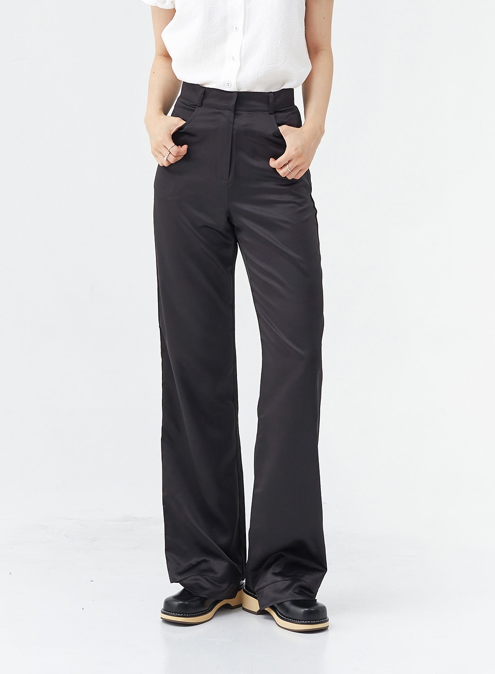 Satin Slit Straight Fit Tailored Pants OG10