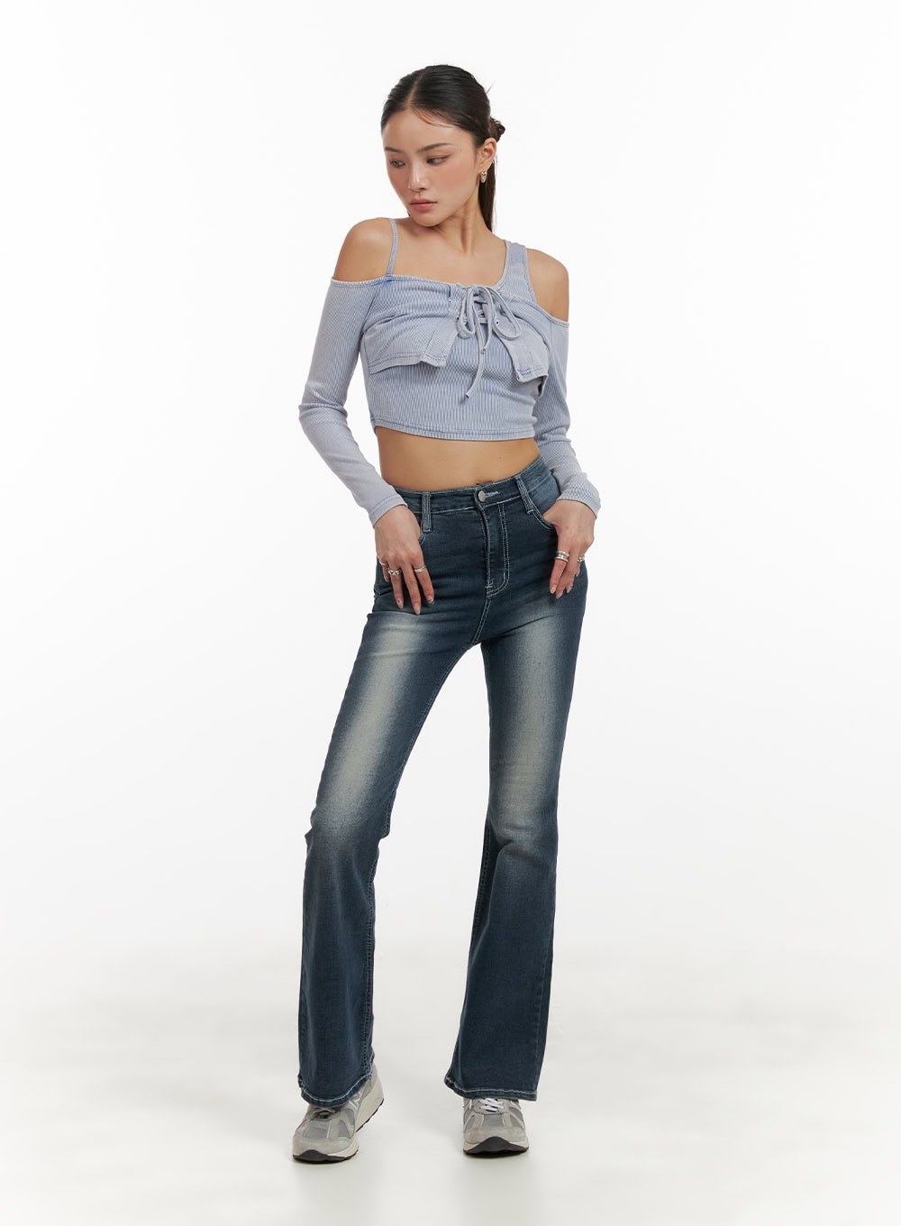 Washed Denim Slim Fit Bootcut Jeans CY402