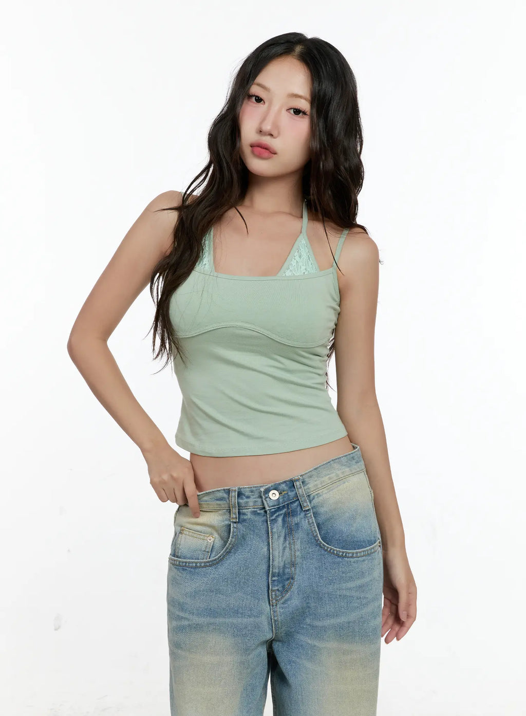 Double-Layered Lace Halter Top CL531