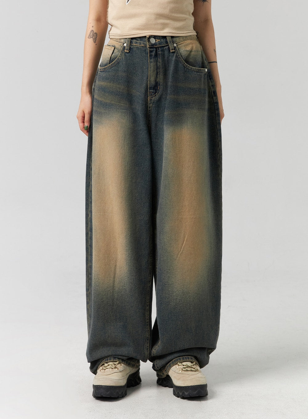 Washed Wide Leg Denim Jeans CG330