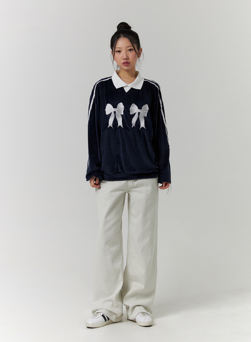 Terry Collar Double Ribbon Sweatshirt CD319