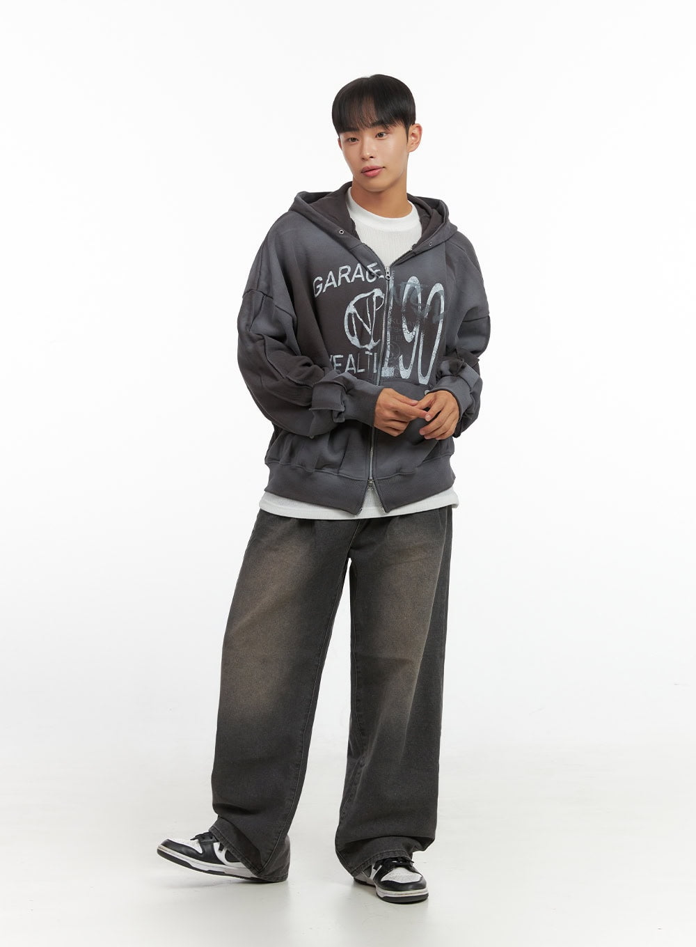 Men's Paint Washed Graphic Zip-Up Hoodie IO420