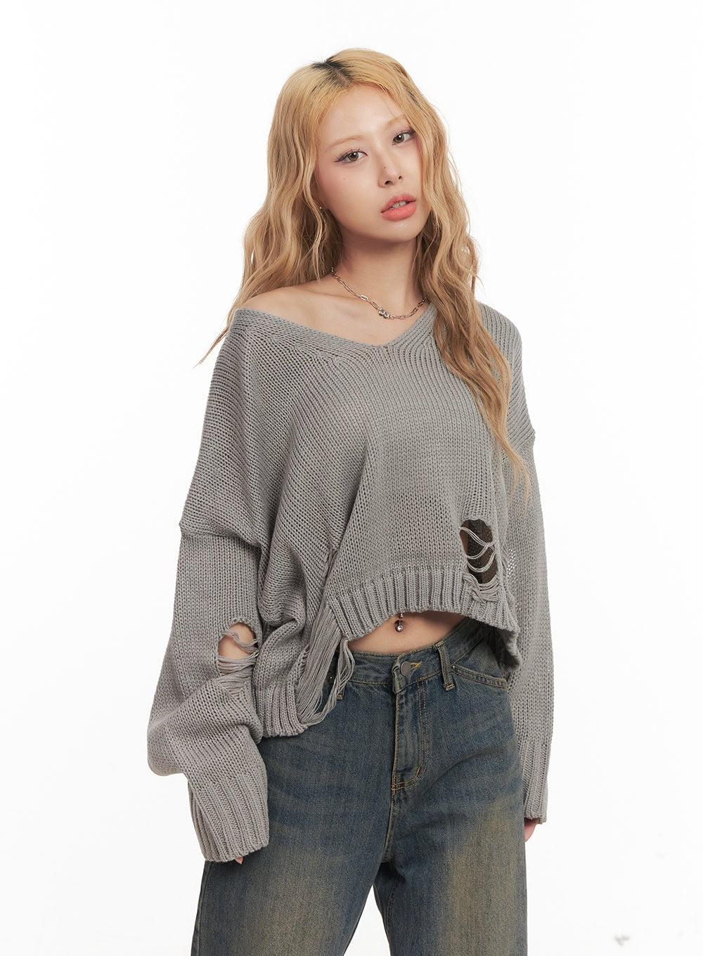 Destroyed Oversized Crop Sweater CM505