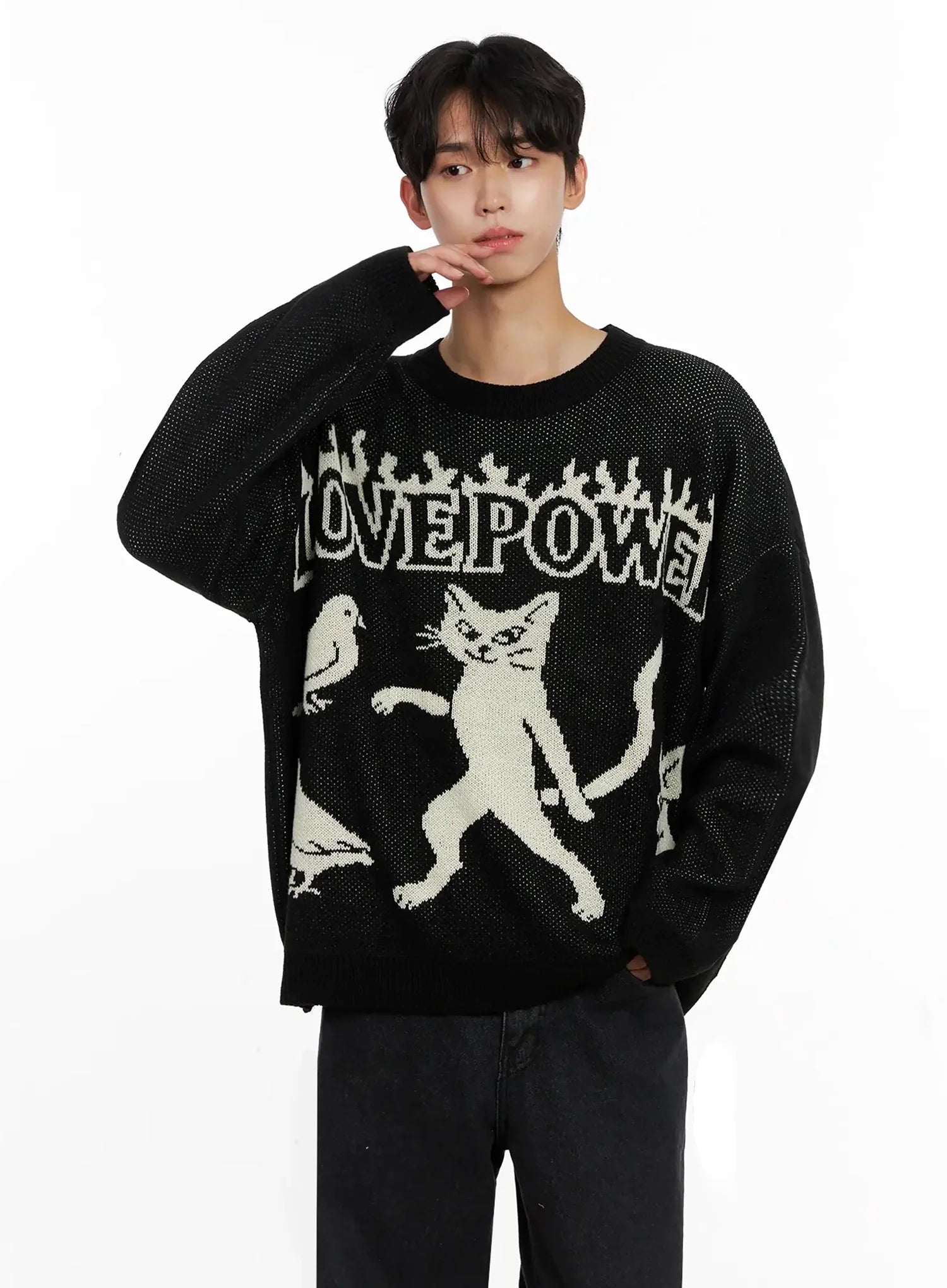 Men's Oversized Graphic Knit Sweater IO517
