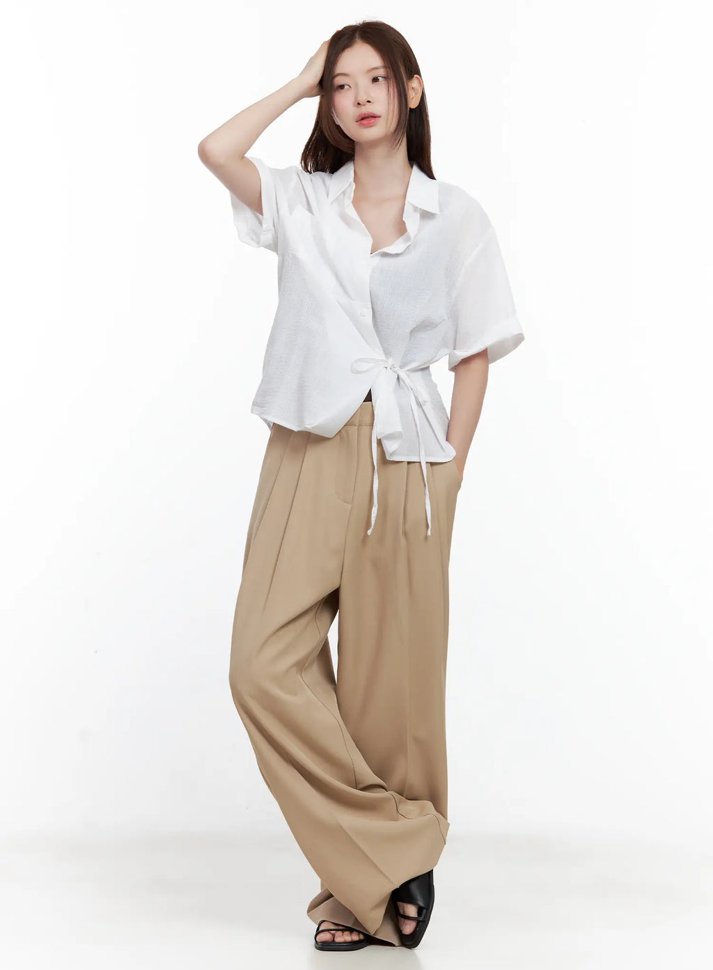 Wide-Leg Pintuck Slacks CL502
