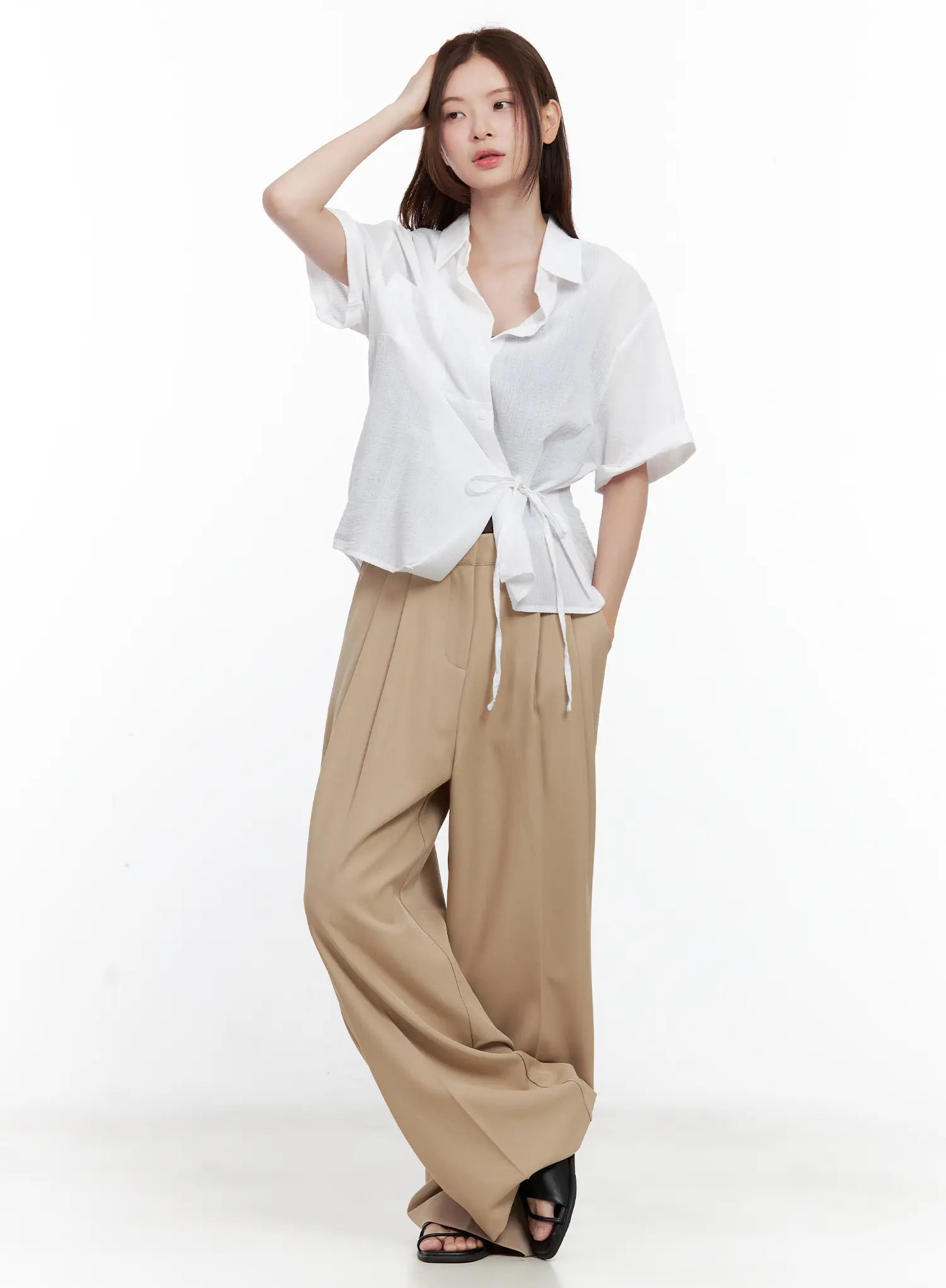 Wide-Leg Pintuck Slacks CL502