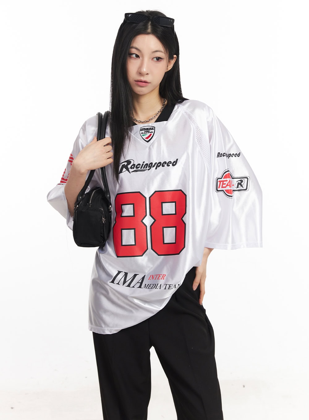 Glossy Oversize Jersey Top CA516