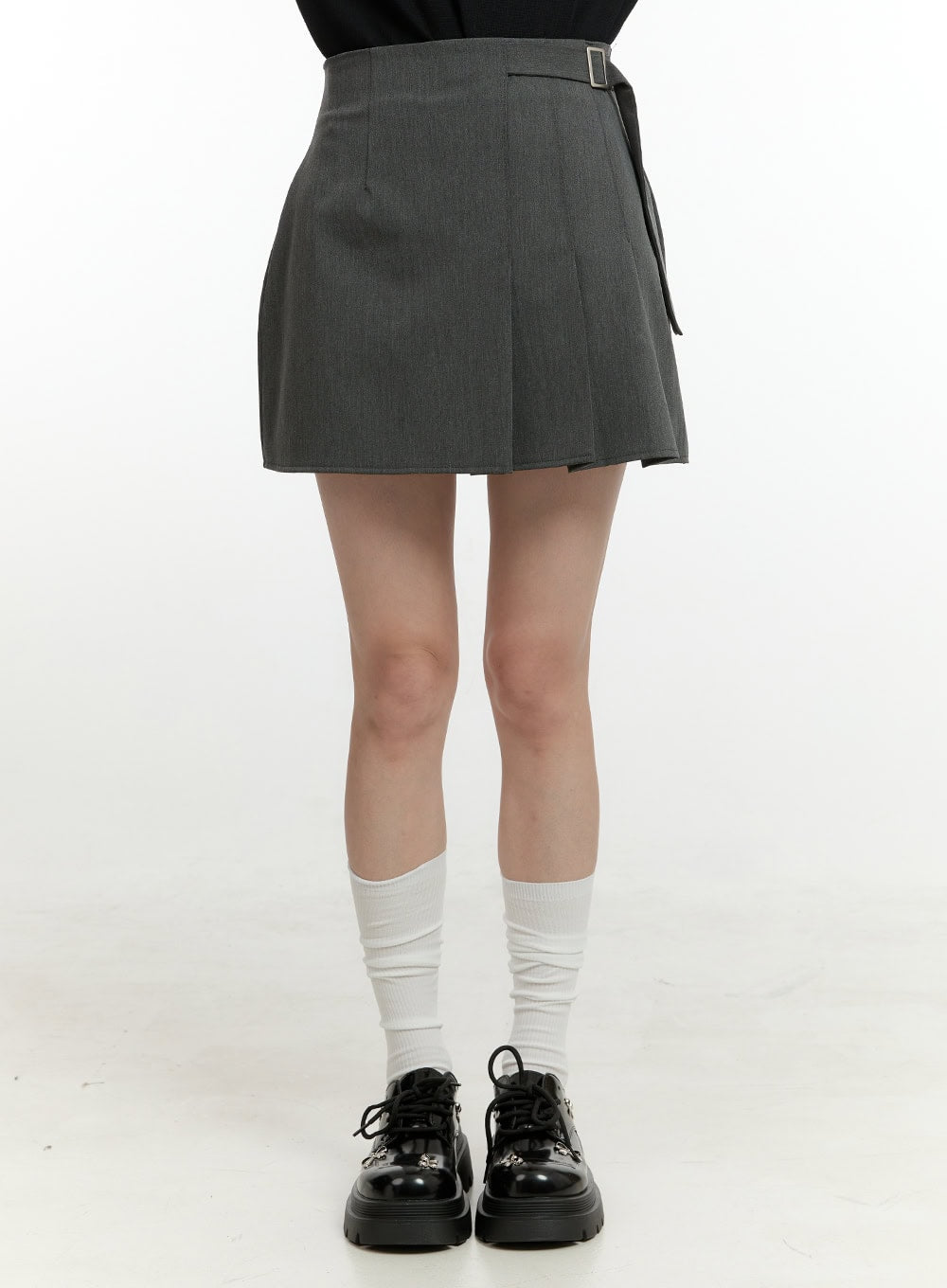 Half Pleated Belted Mini Skirt OL423