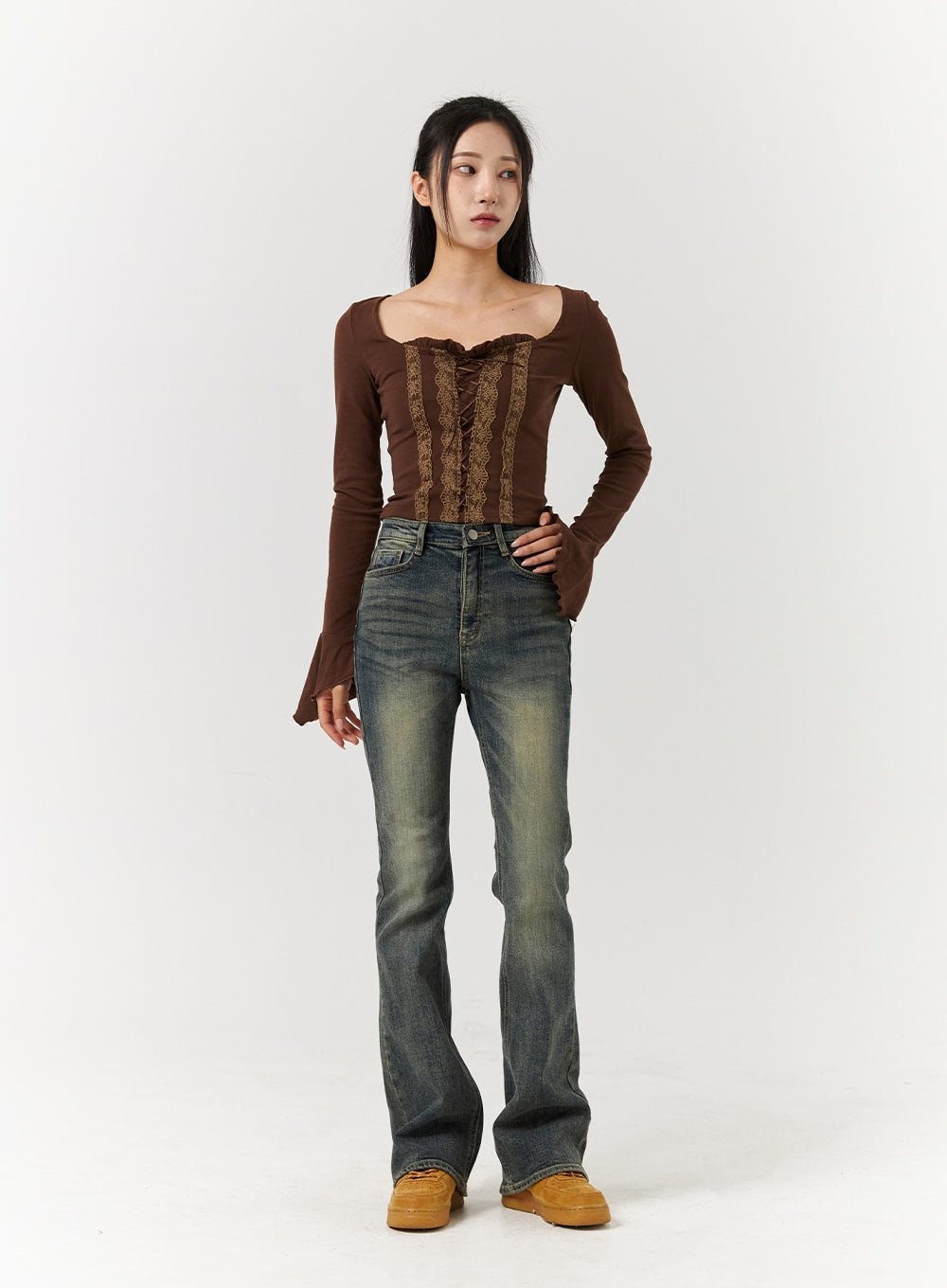 Denim Mid-Waist Flared Jeans CD322