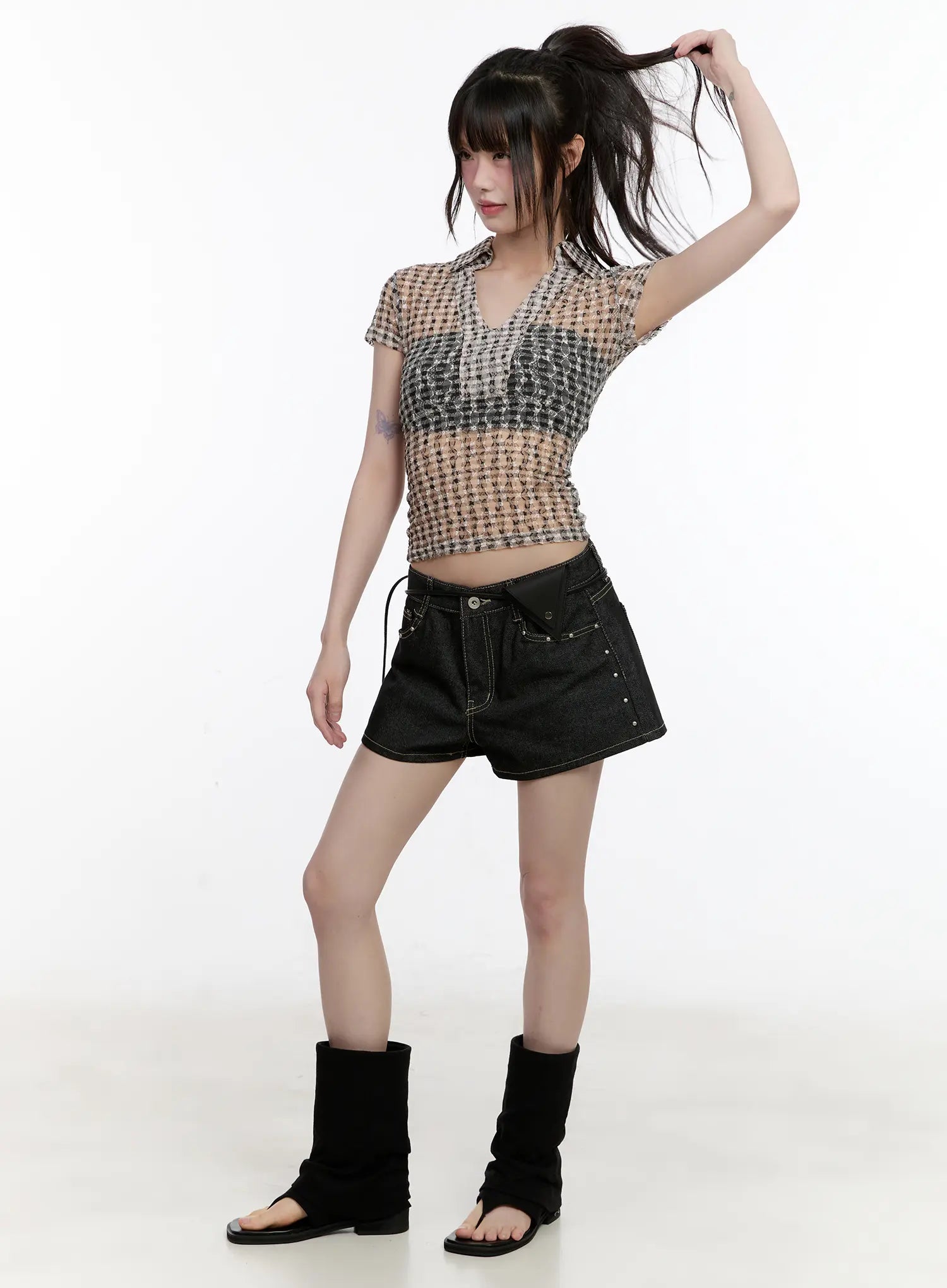 No-Fade Studded Denim Shorts CL504