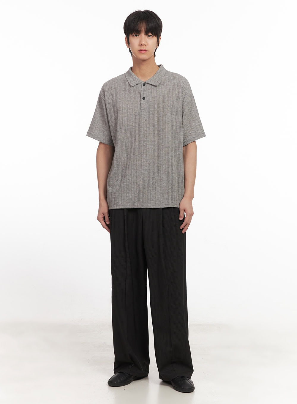 Men's Loose-Fit Collared Ribbed T-Shirt IA510