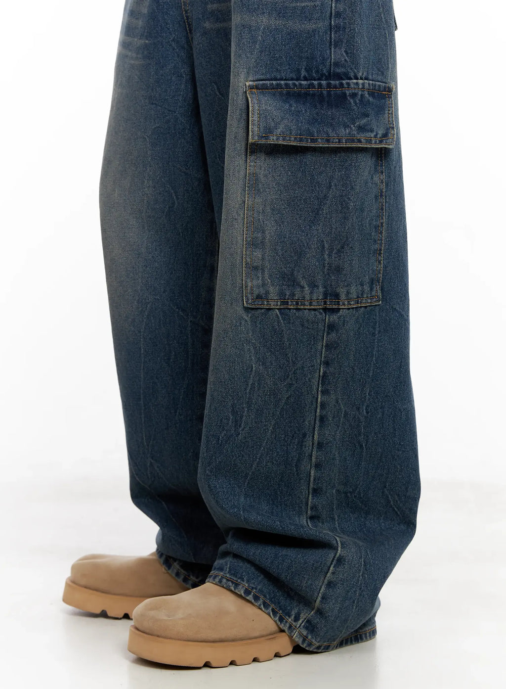 Men's Wide-Leg Cargo Denim Jeans IL518