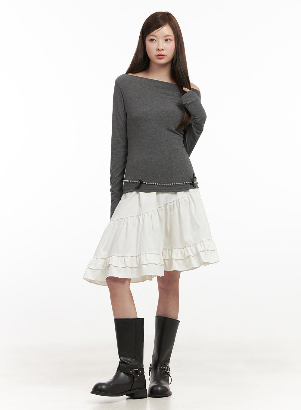 Chic Boat Neck Long Sleeve Top IJ527