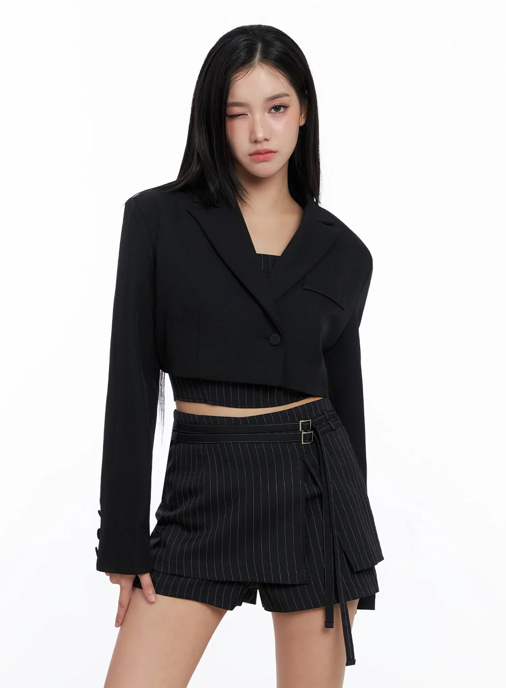 Modern Pinstripe Cropped Blazer IS525