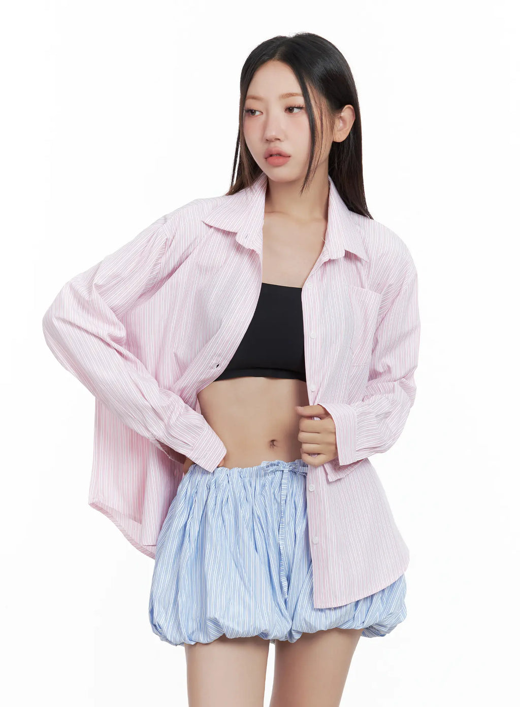 Striped Loose-Fit Button-Up Shirt CL509