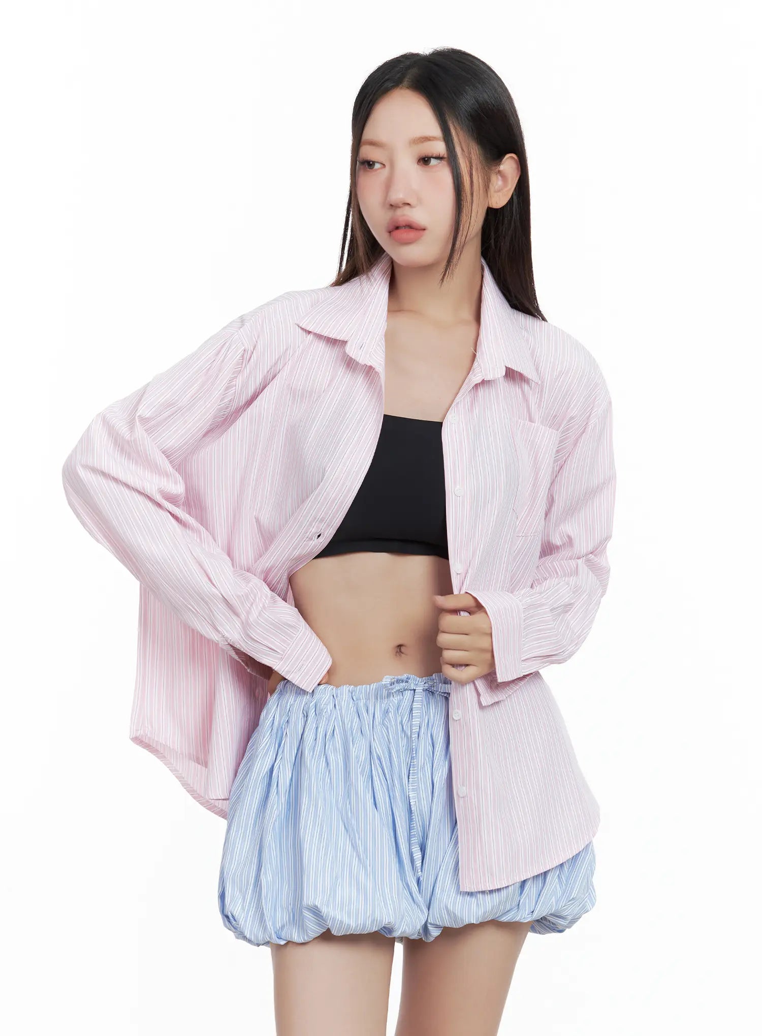 Striped Loose-Fit Button-Up Shirt CL509