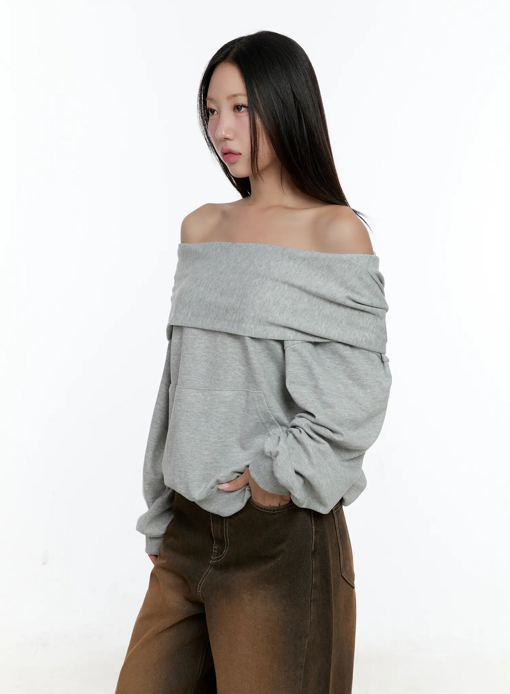 Off-Shoulder Pocket Sweatshirt CS517