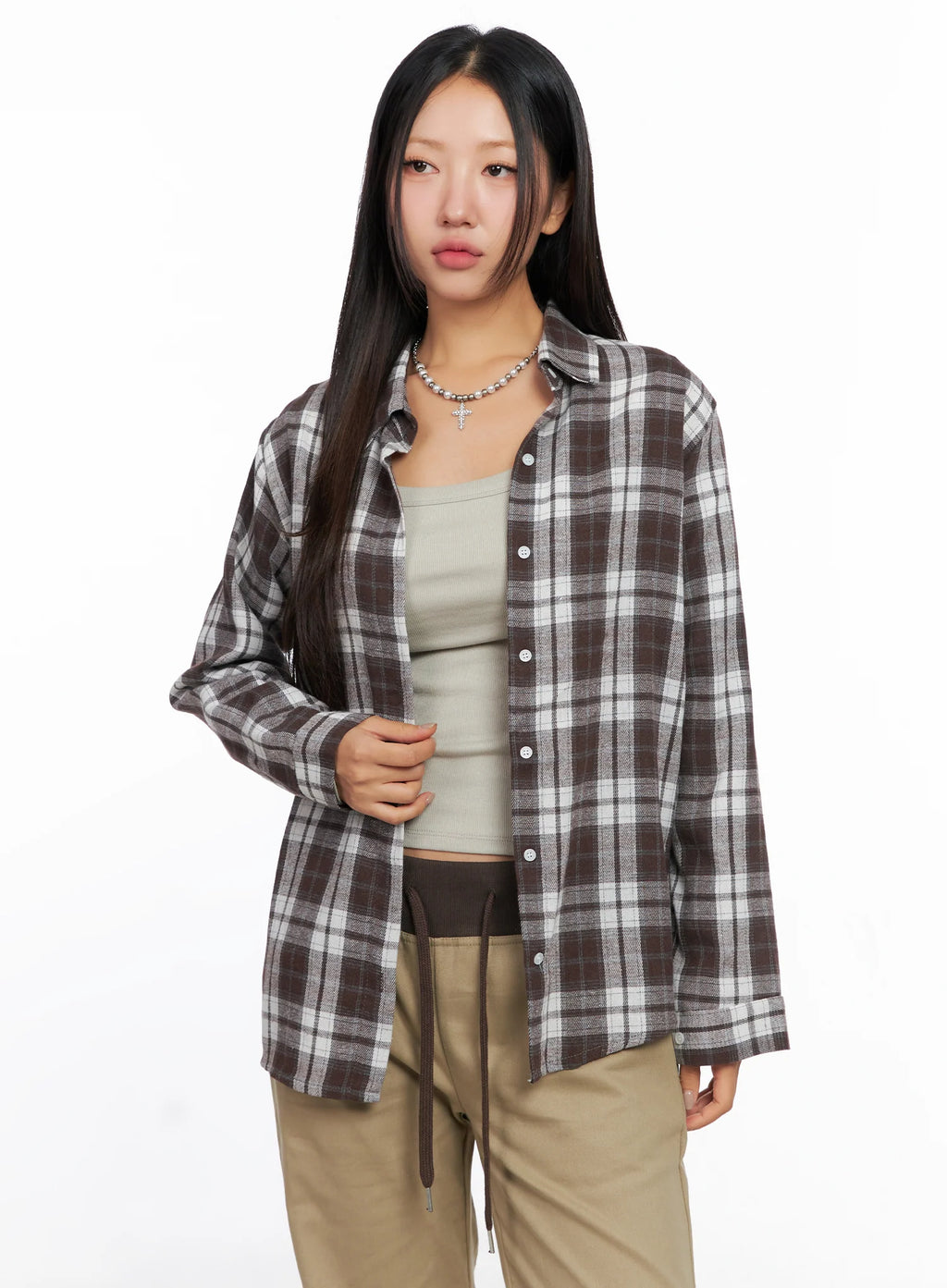 Oversized Plaid Long Sleeve Flannel Shirt CO515