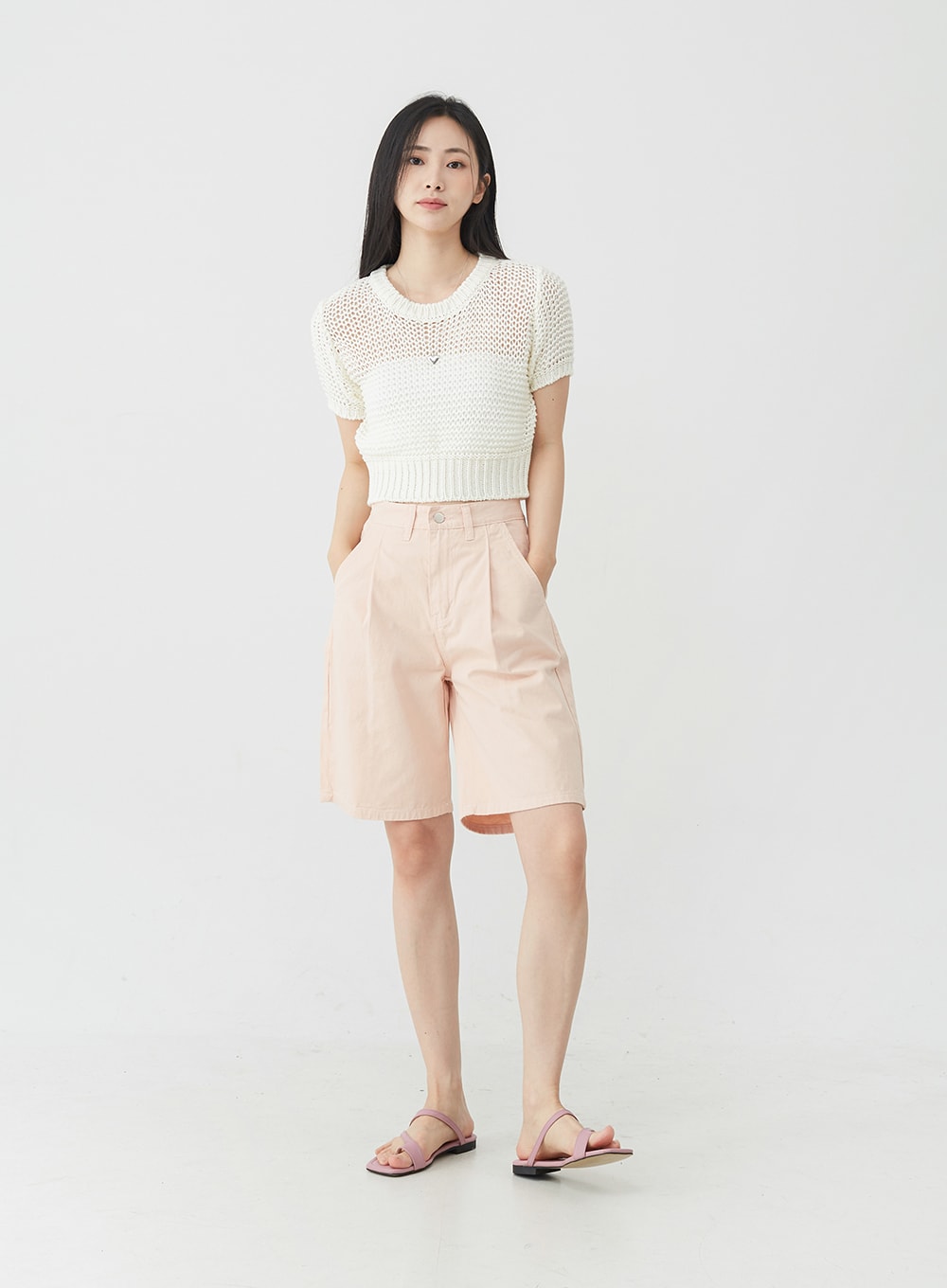 Pintuck Cotton Long Shorts OJ30