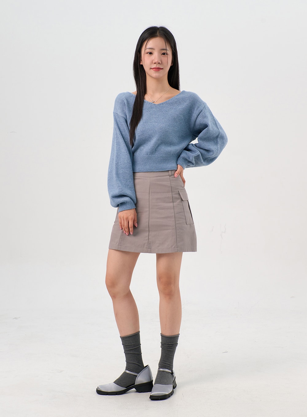 V-Neck Puff Sleeve Sweater OS302