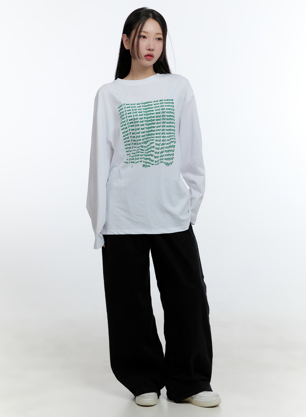 Oversized Graphic Phrase Long Sleeve Top CD424
