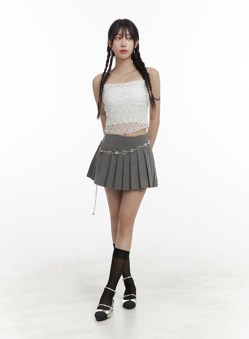 Shirred Lace Crop Cami Top OA425