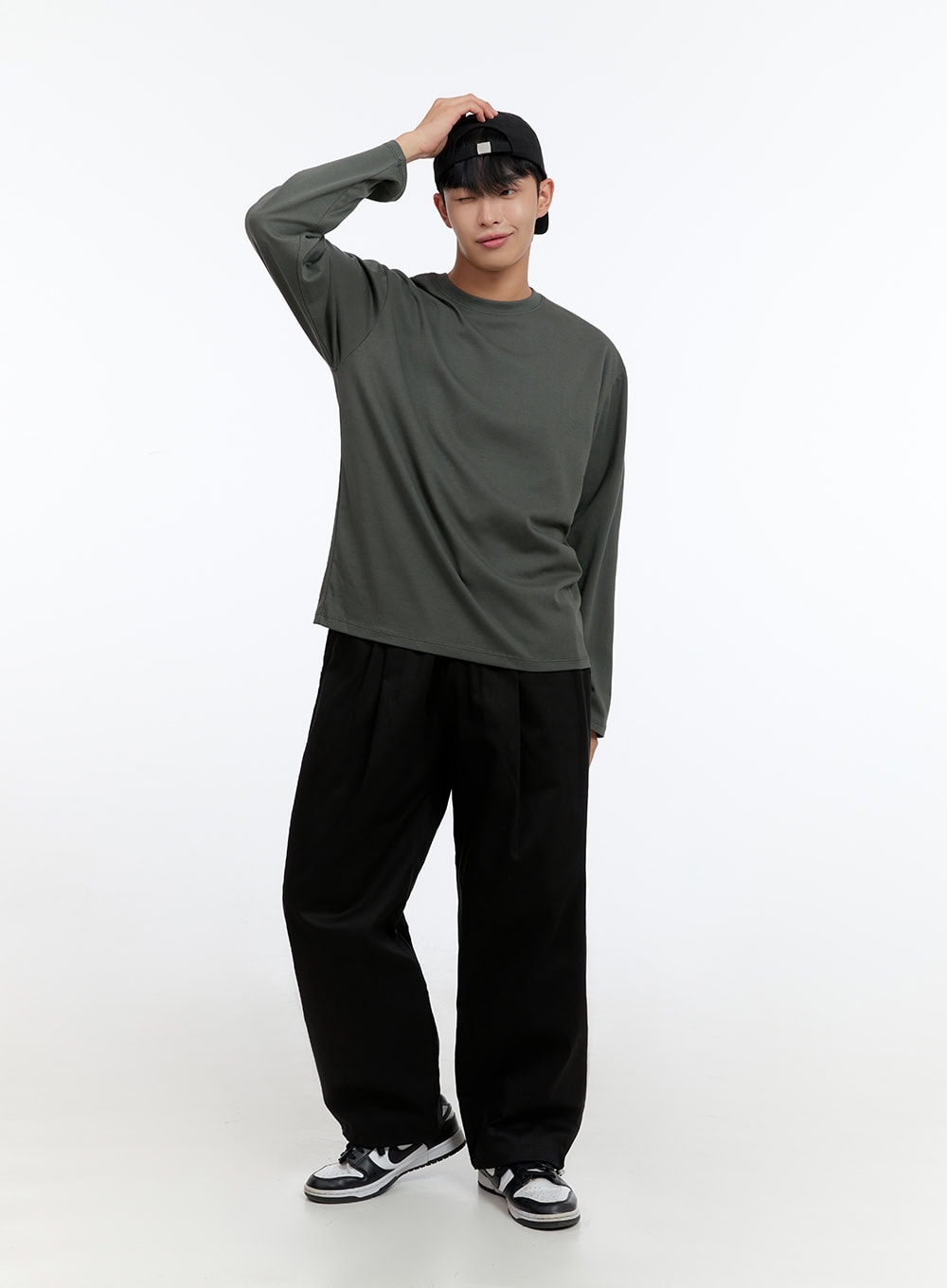 Men's Basic Cotton Long Sleeve T-Shirt (Dark Green) IS412
