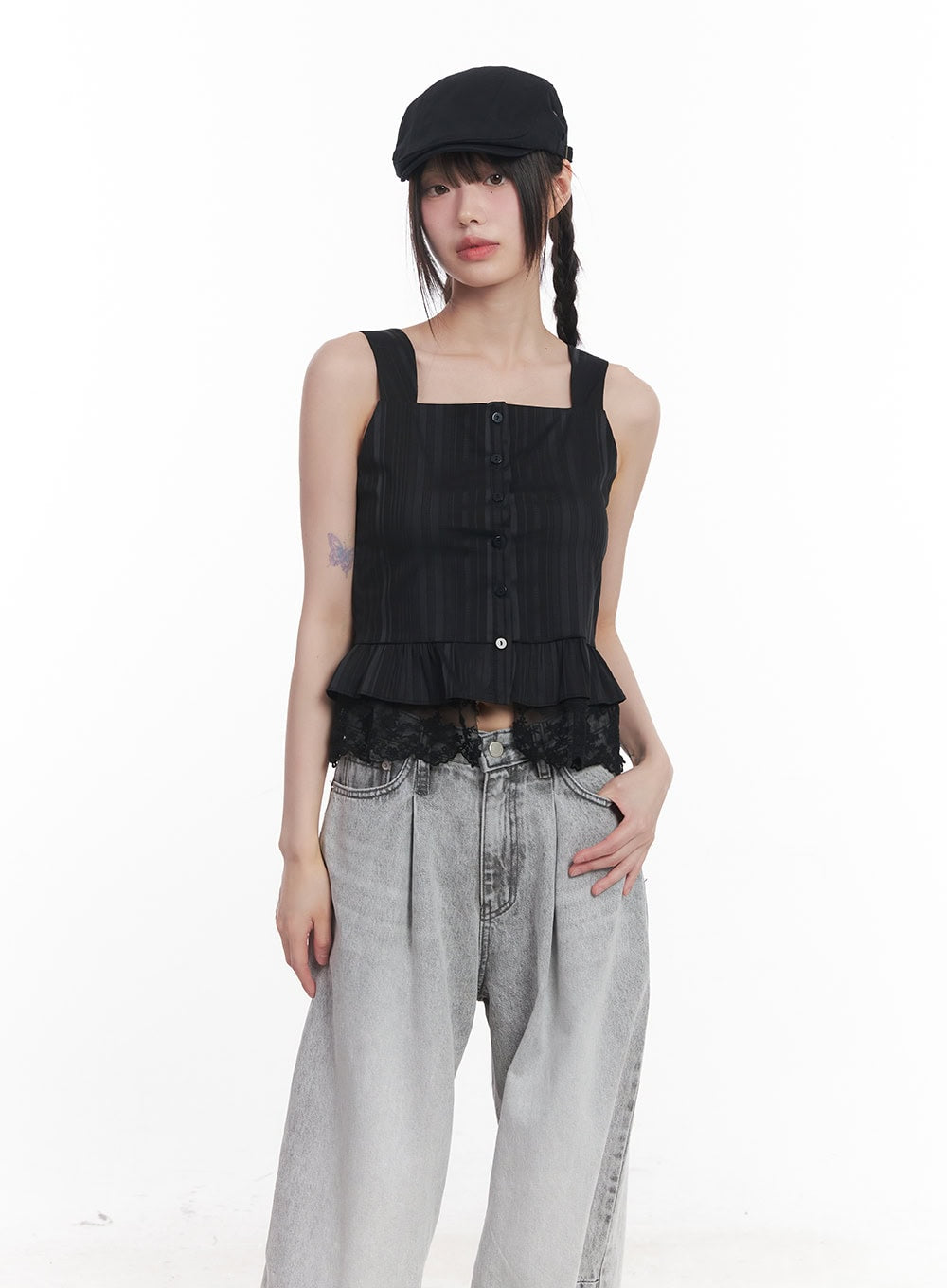 Sleeveless Lace Cropped Blouse CU506