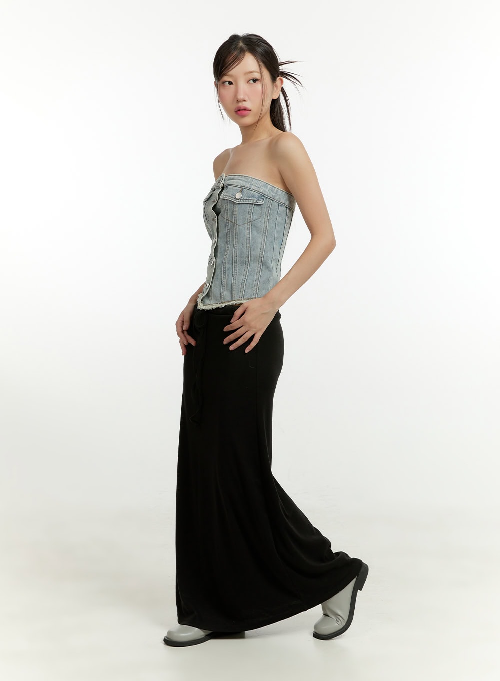 Solid Banded Maxi Skirt CU428