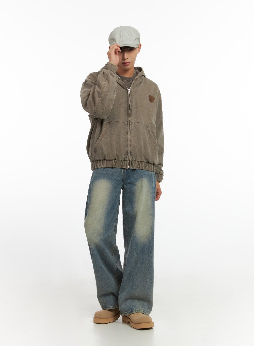 Men's Washed Zip Up Hooded Jacket IO420