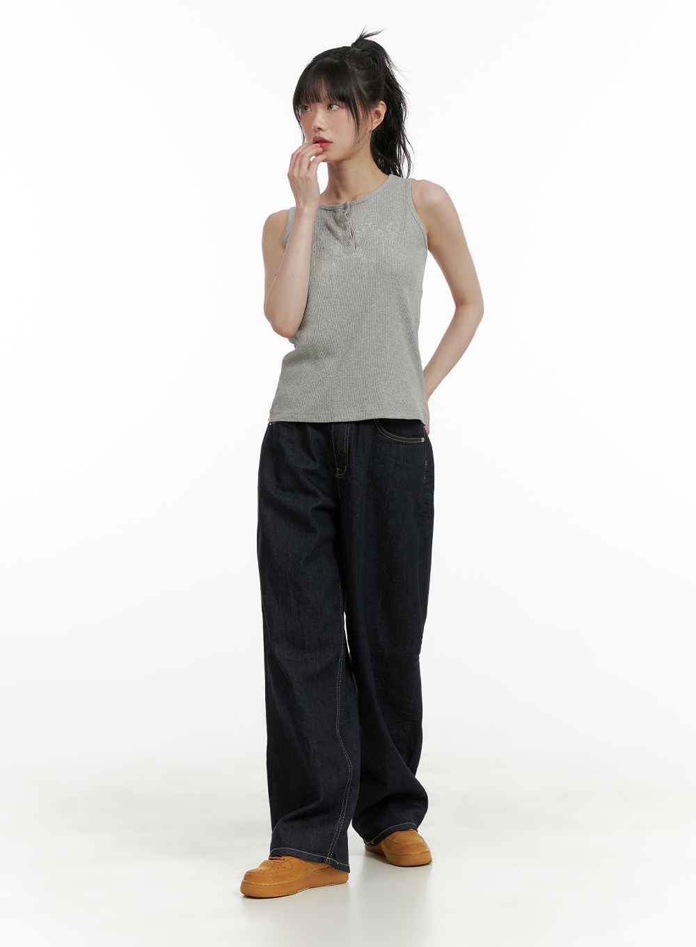 Graphic Mid Buttoned Cotton Tank Top CU410