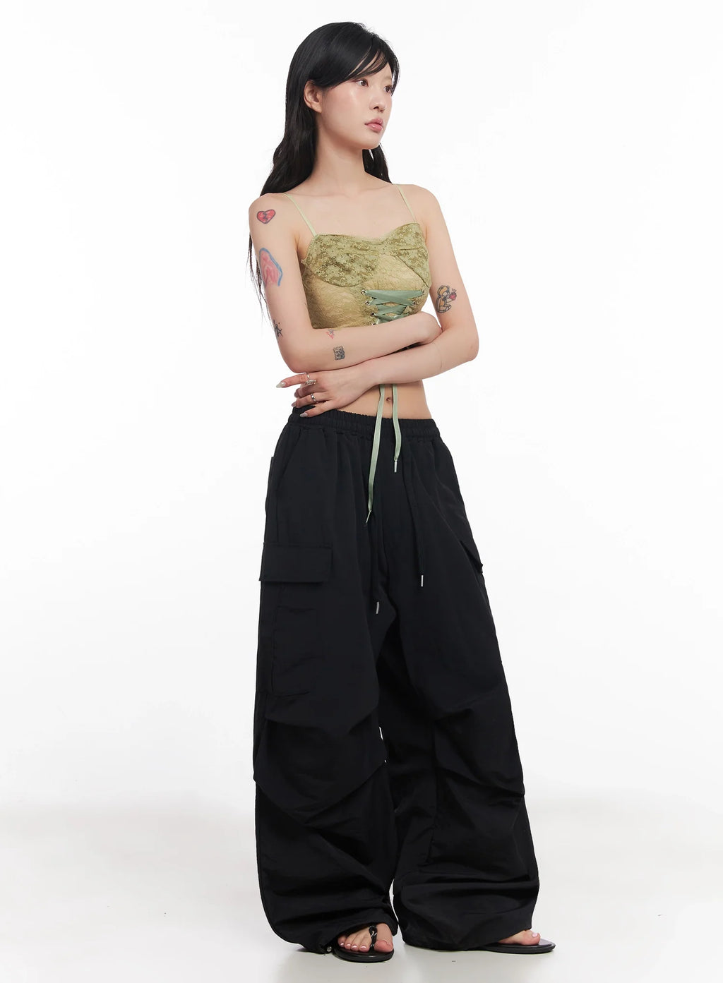 Black Utility Wide-Fit Cargo Pants IC503