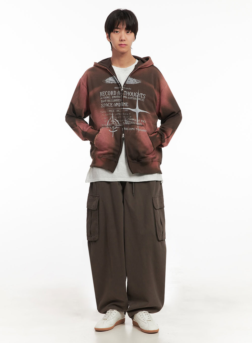 Men's Graphic Dye Washed Hooded Jacket IA510