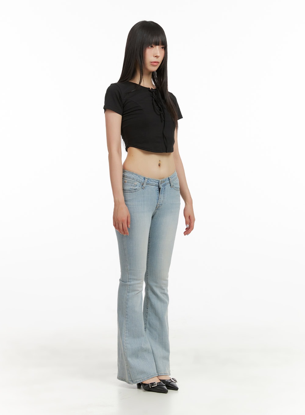 Round Neck Solid Crop Tee CU424