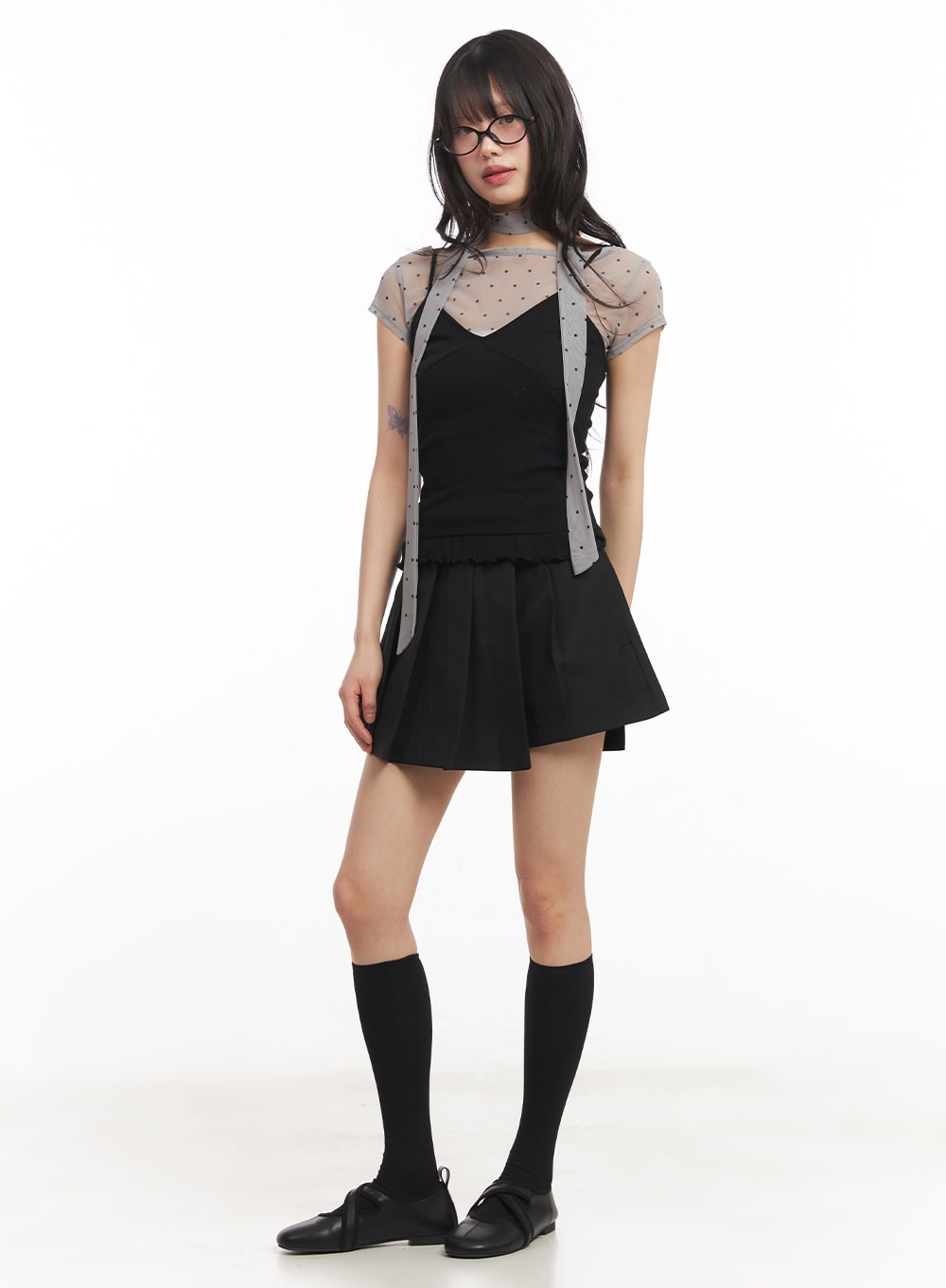 Sheer Polkadot Crop Top with Scarf CA522