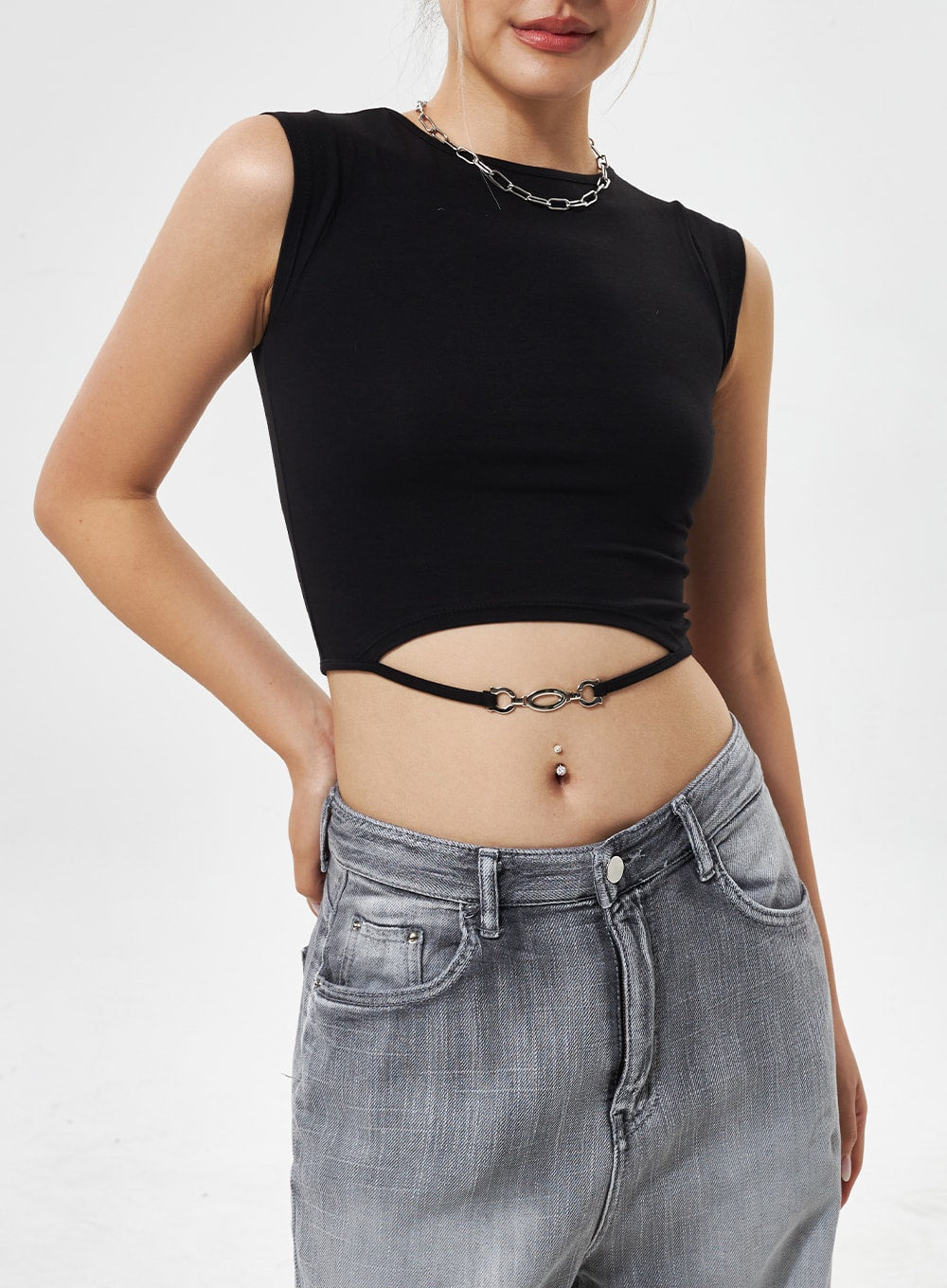 Chain Detail Cropped Top CY330