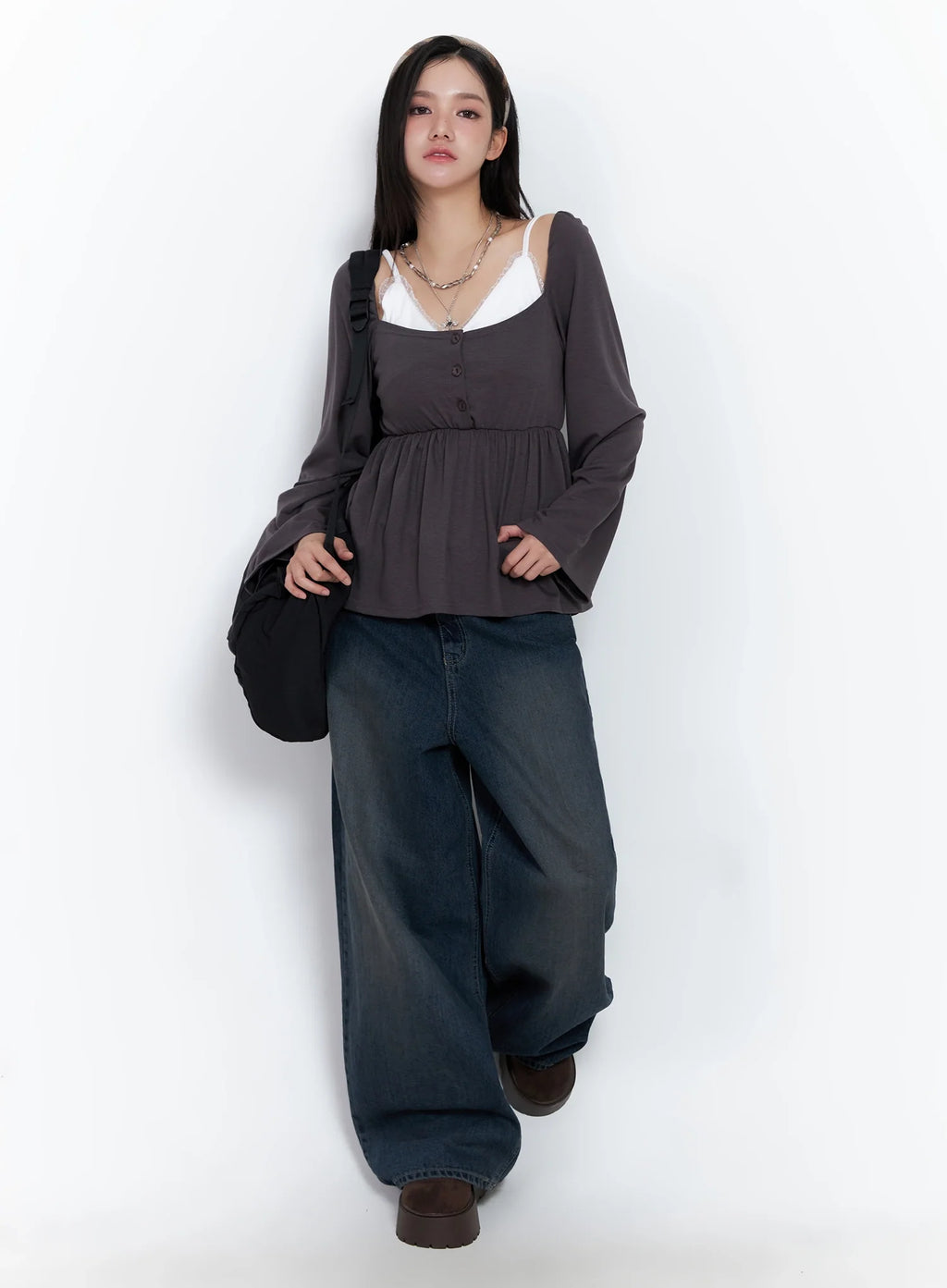 Shirred Flowy Buttoned Long Sleeve IS525