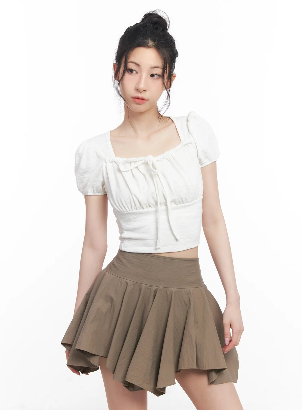 Puff Sleeve Square Neck Crop Top CU510