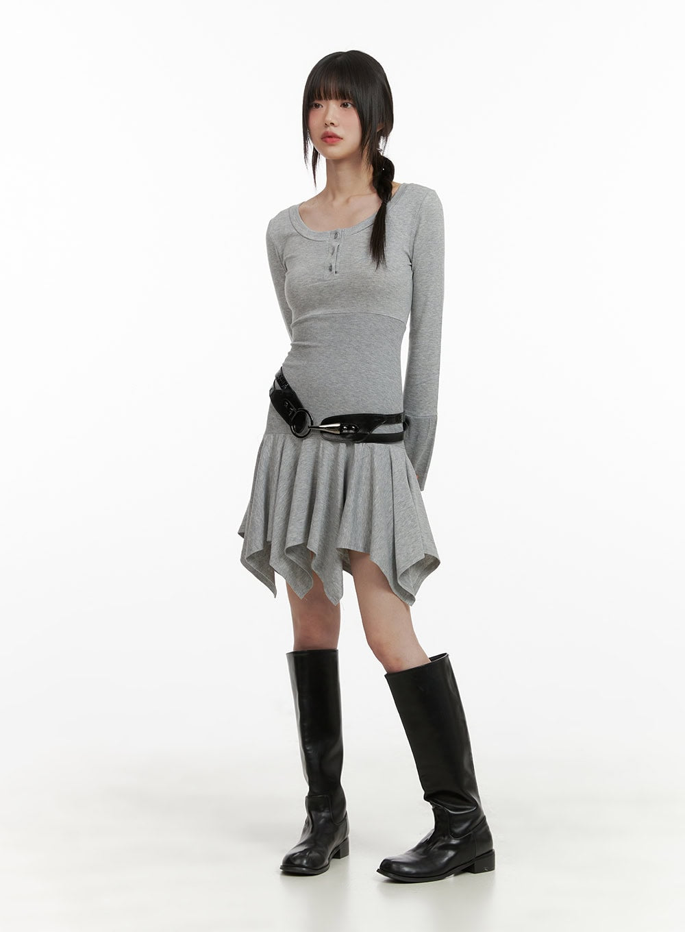 Scoop Neck Buttoned Mini Dress CY428