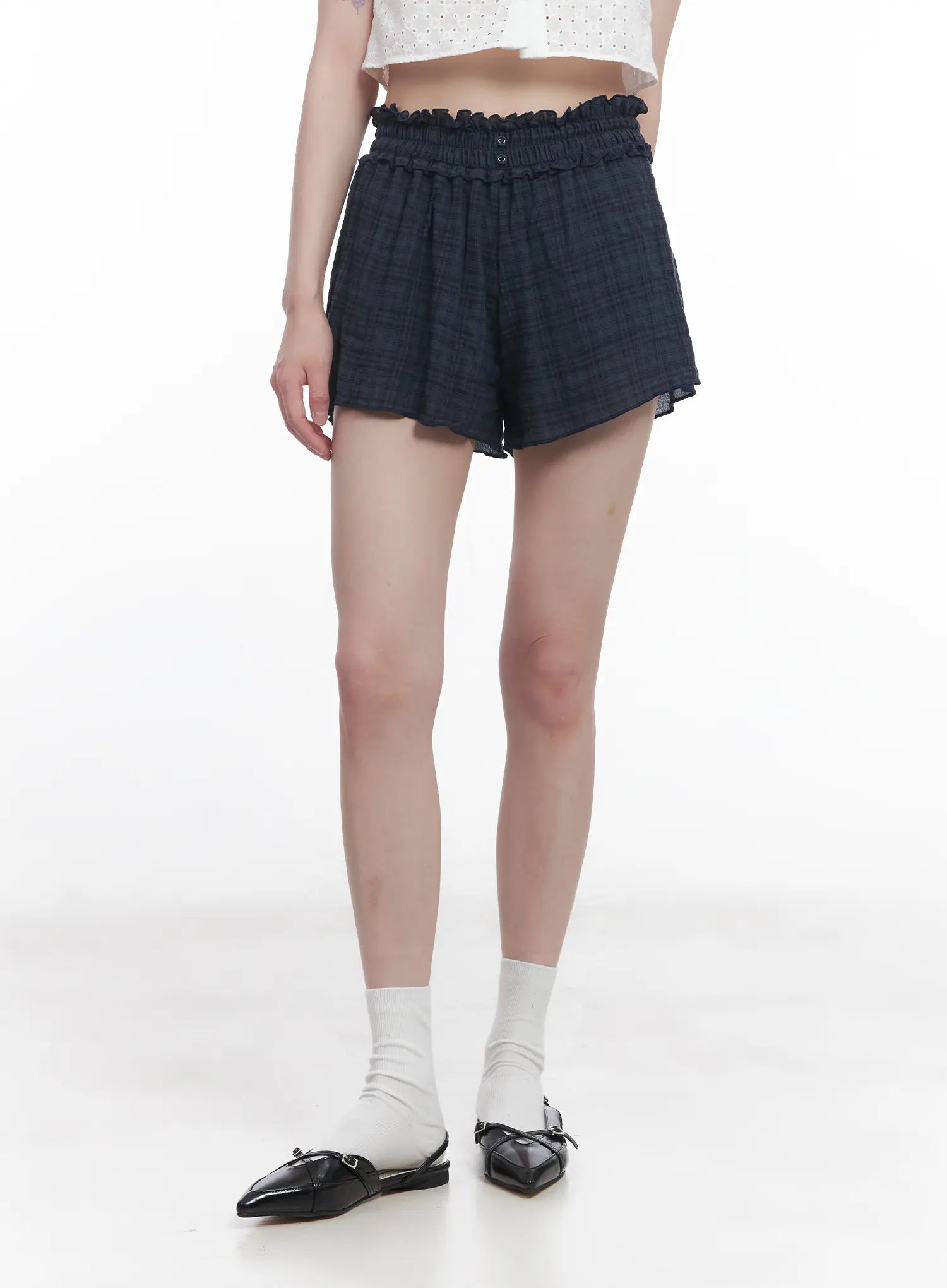 Plaid Print Frilly Shorts CU518
