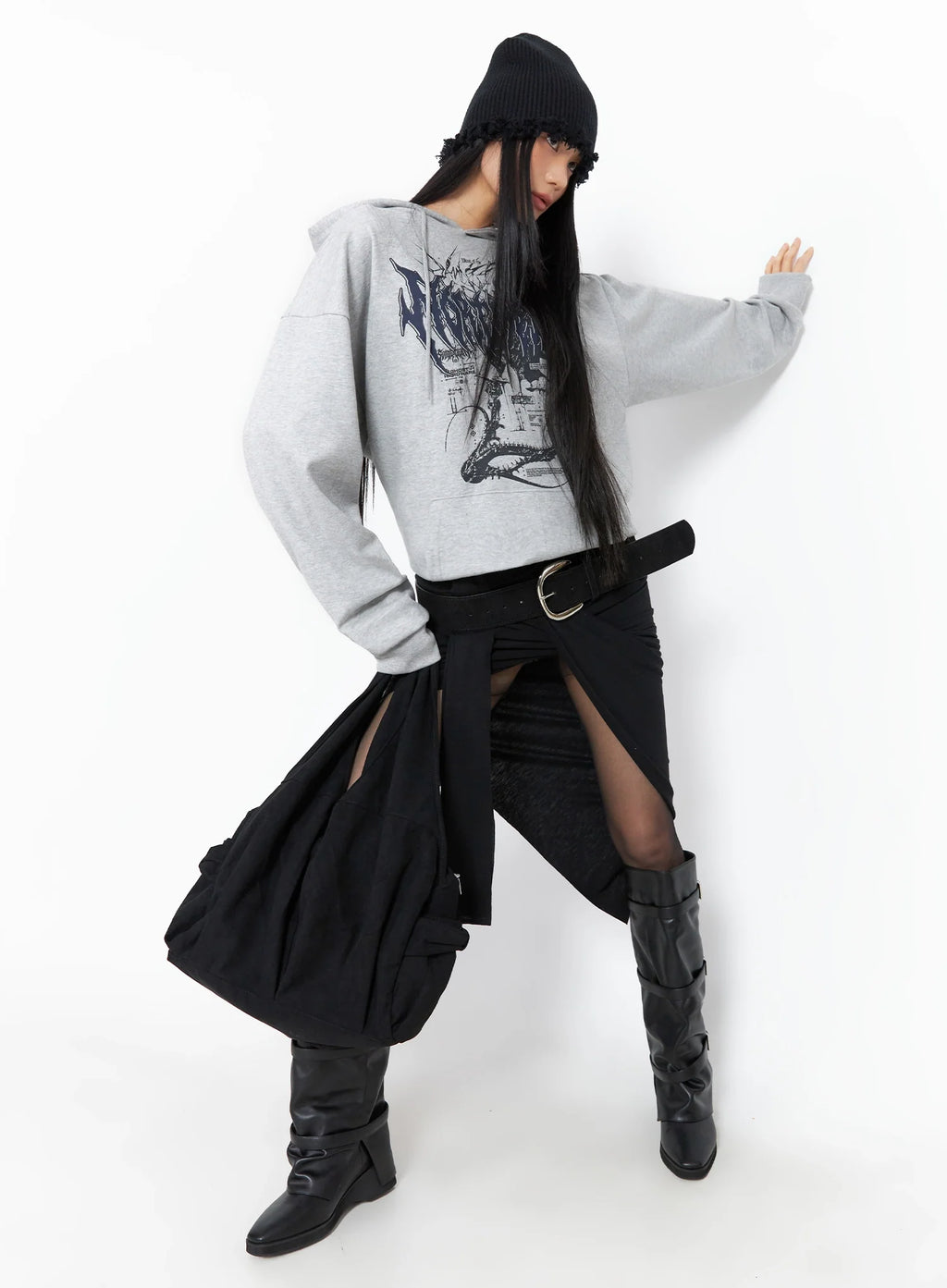 Asymmetrical Slit Midi Skirt CO516