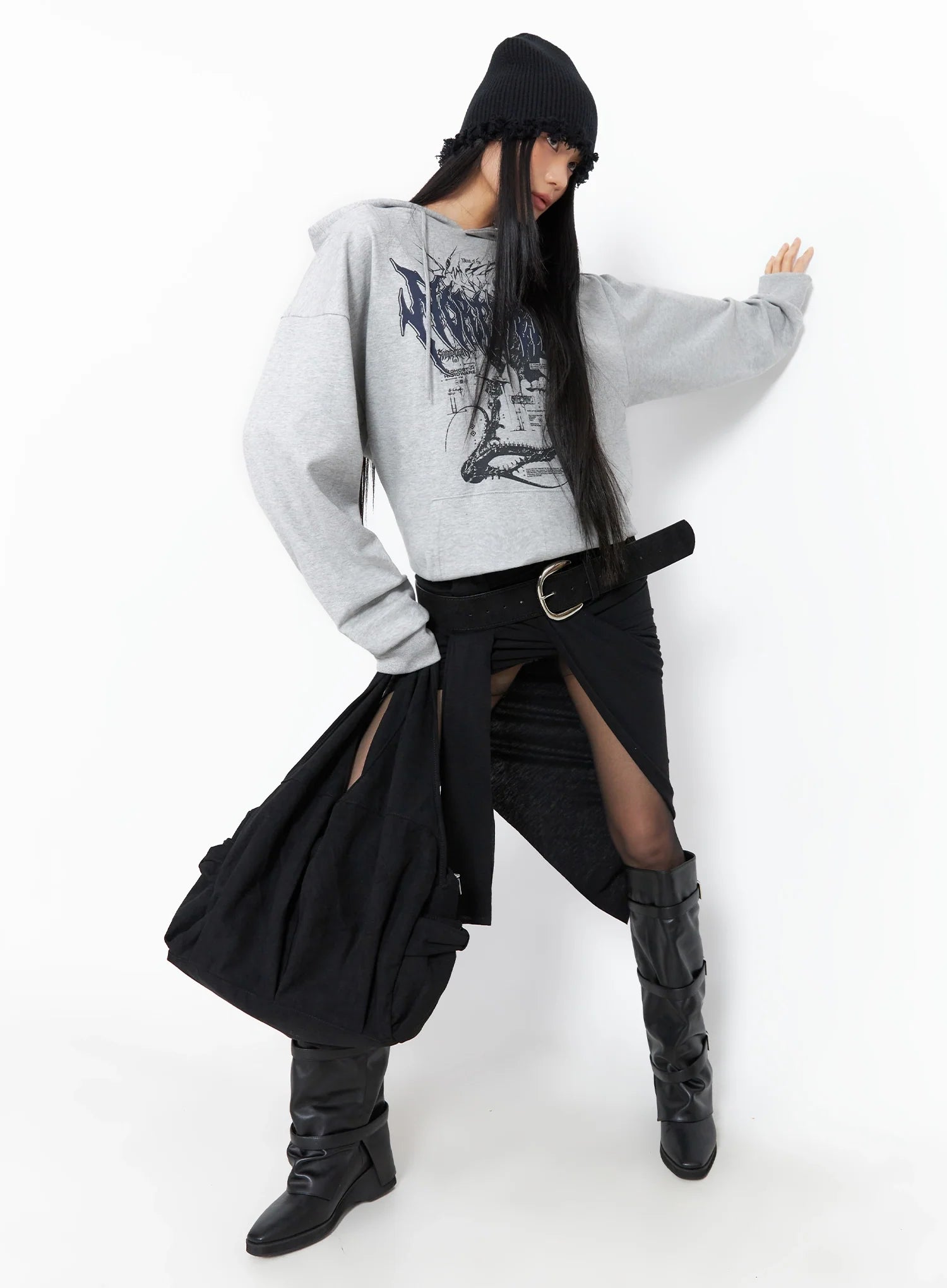 Asymmetrical Slit Midi Skirt CO516