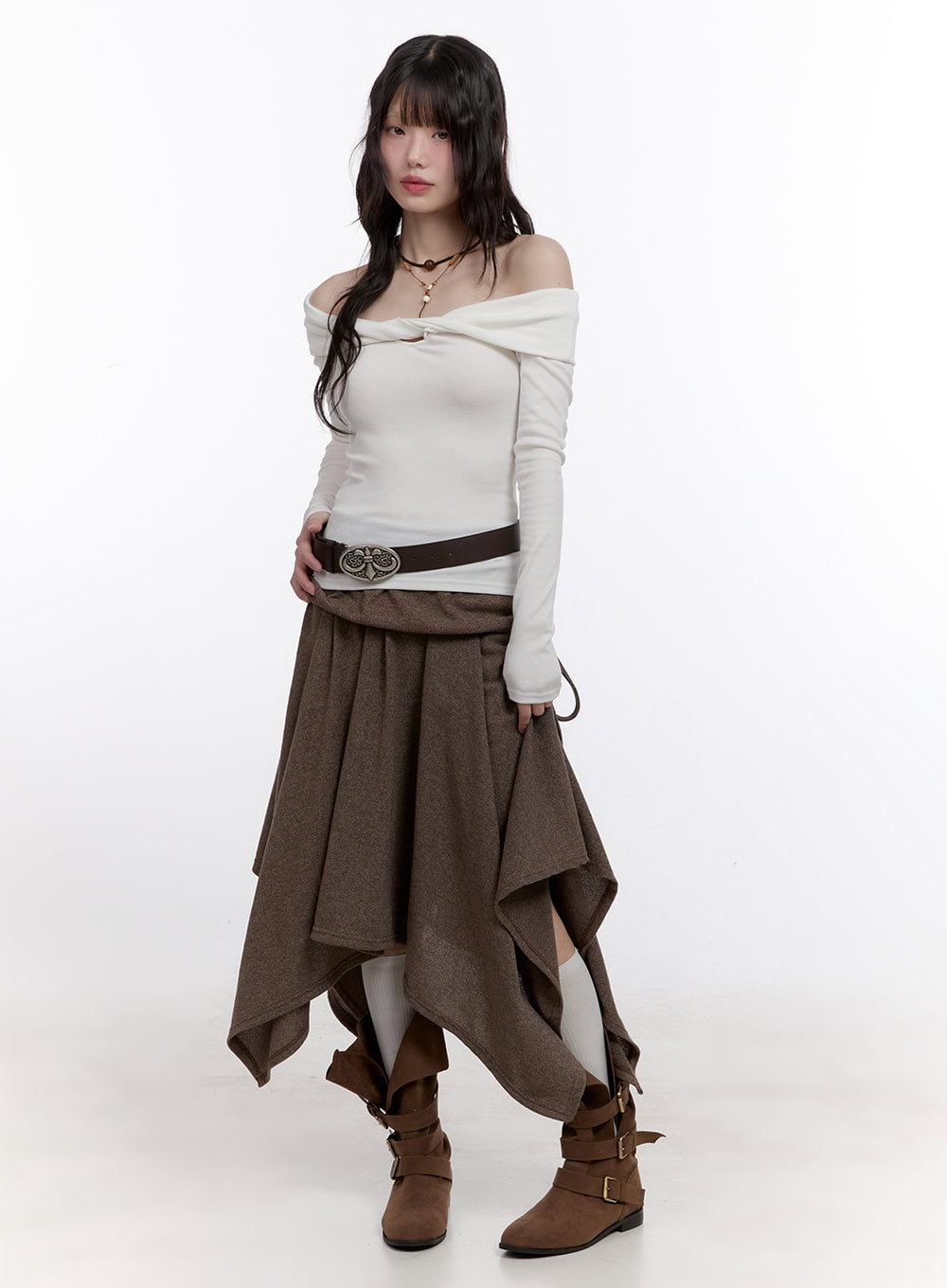 Off-Shoulder Twist Long-Sleeve Top CF511